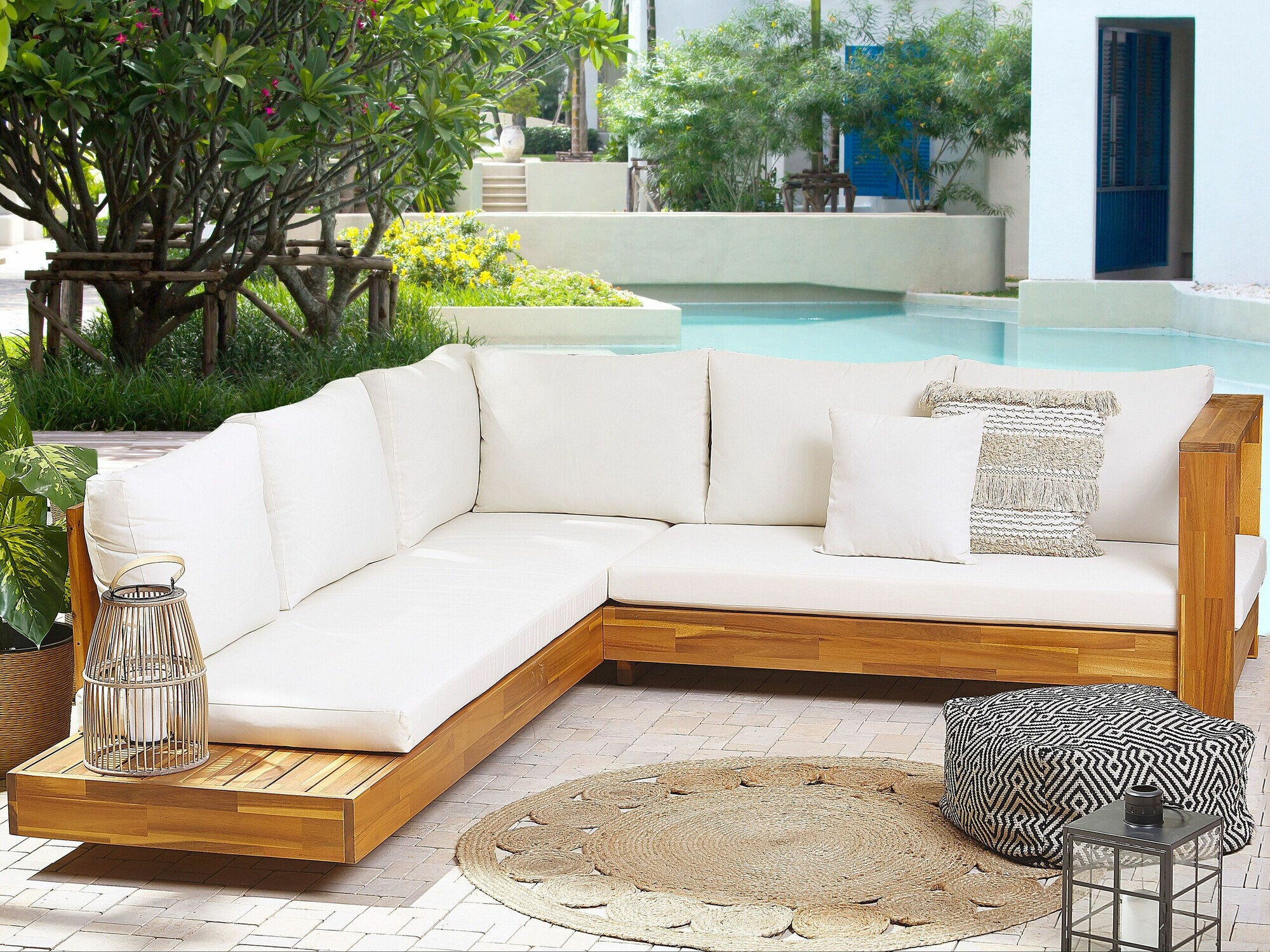 Baštenska sofa Berwyn 2548 (Belo + Svetlo drvo)