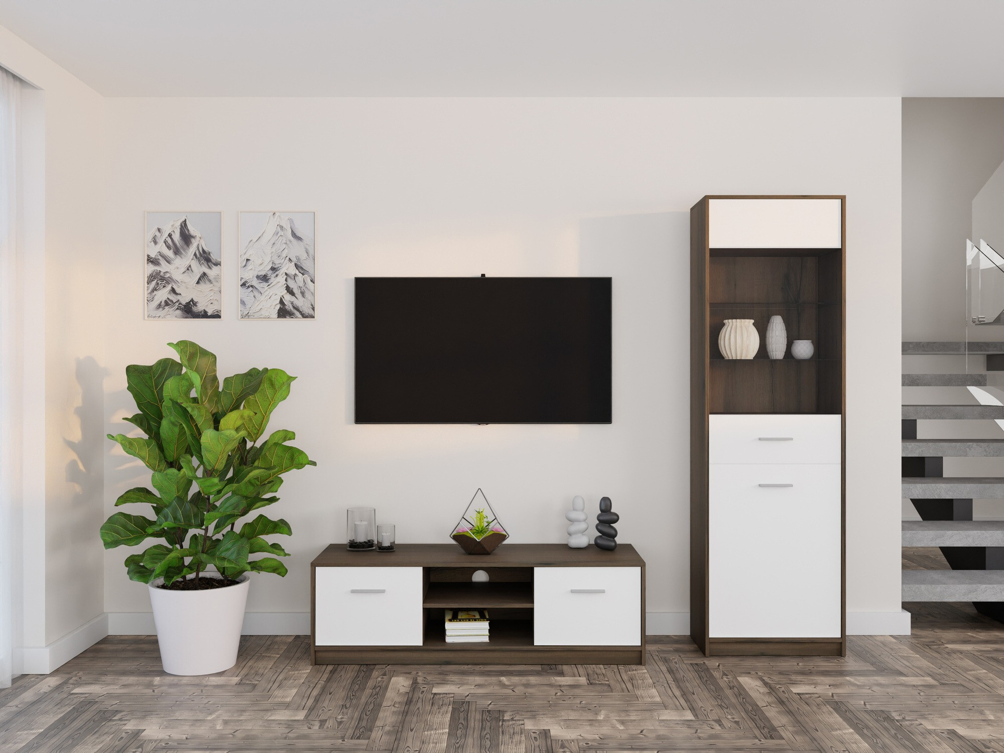 Set za dnevnu sobu Novsore 161 (Tamni hrast + Belo)