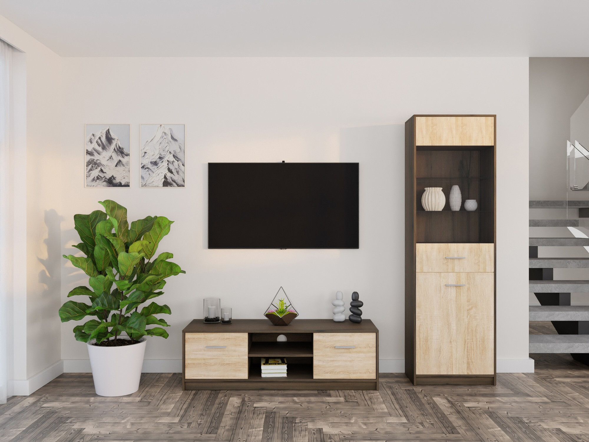 Set za dnevnu sobu Novsore 161 (Tamni hrast + Sonoma hrast)