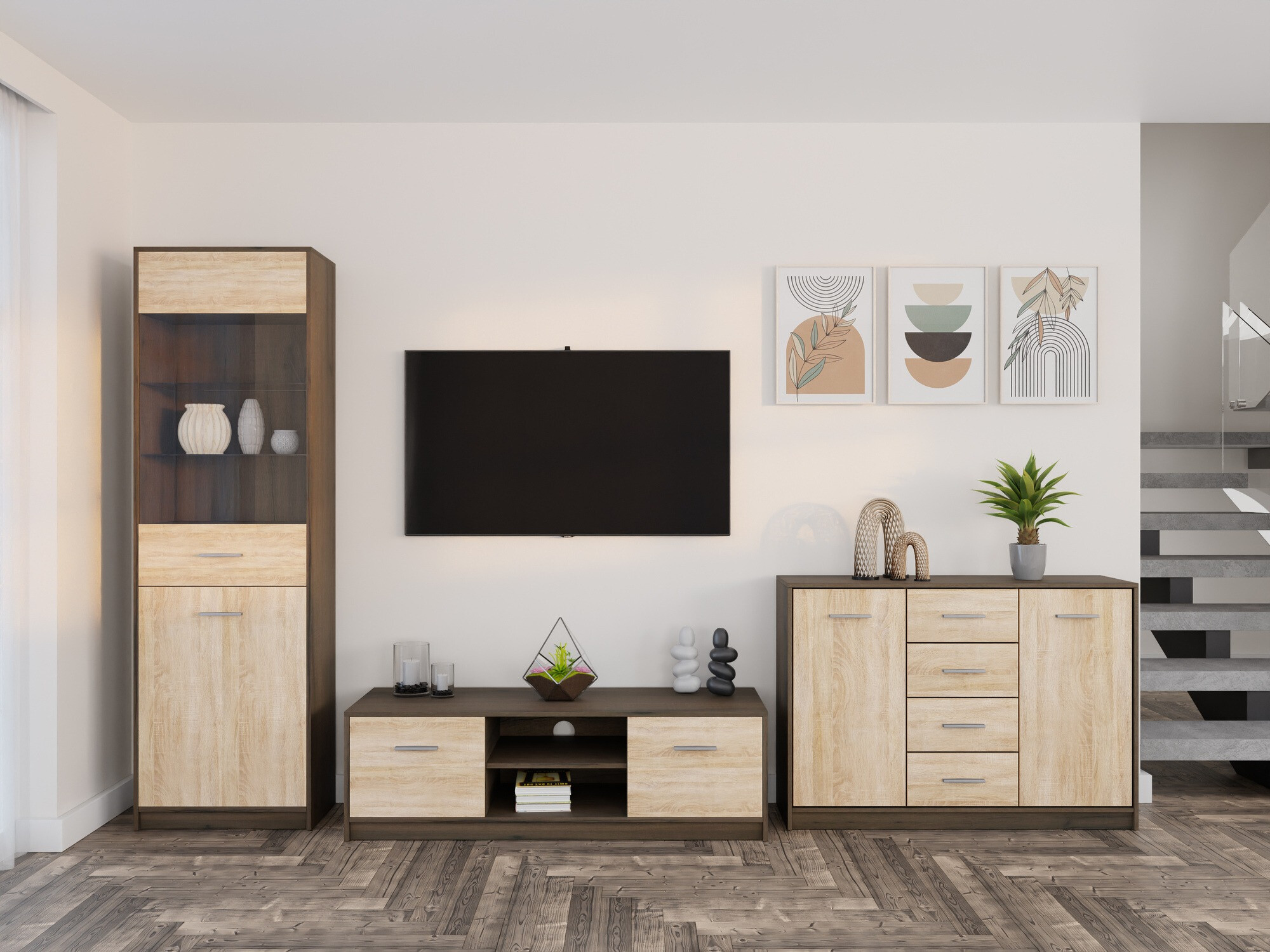 Set za dnevnu sobu Novsore 162 (Tamni hrast + Sonoma hrast)