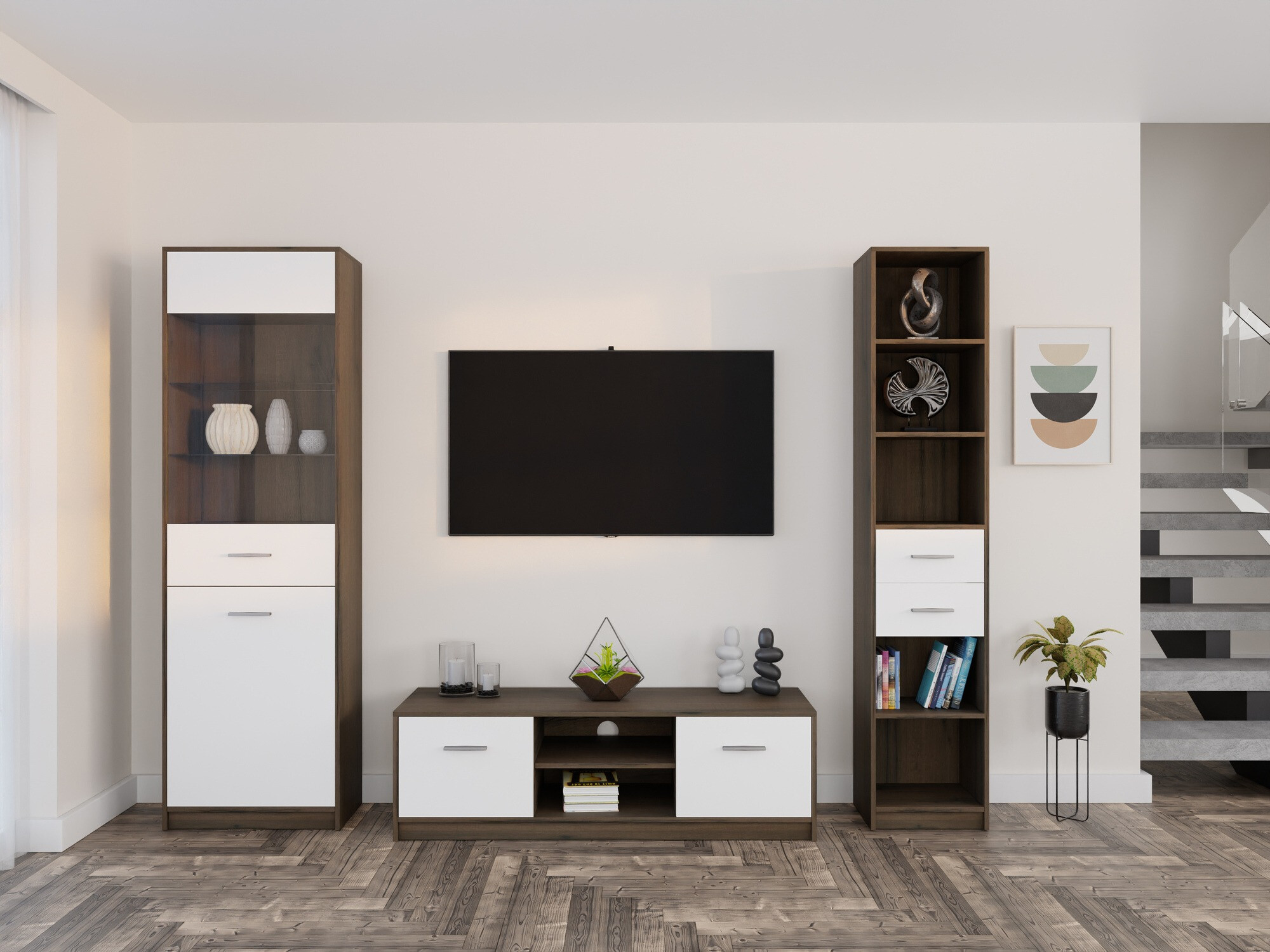 Set za dnevnu sobu Novsore 163 (Tamni hrast + Belo)