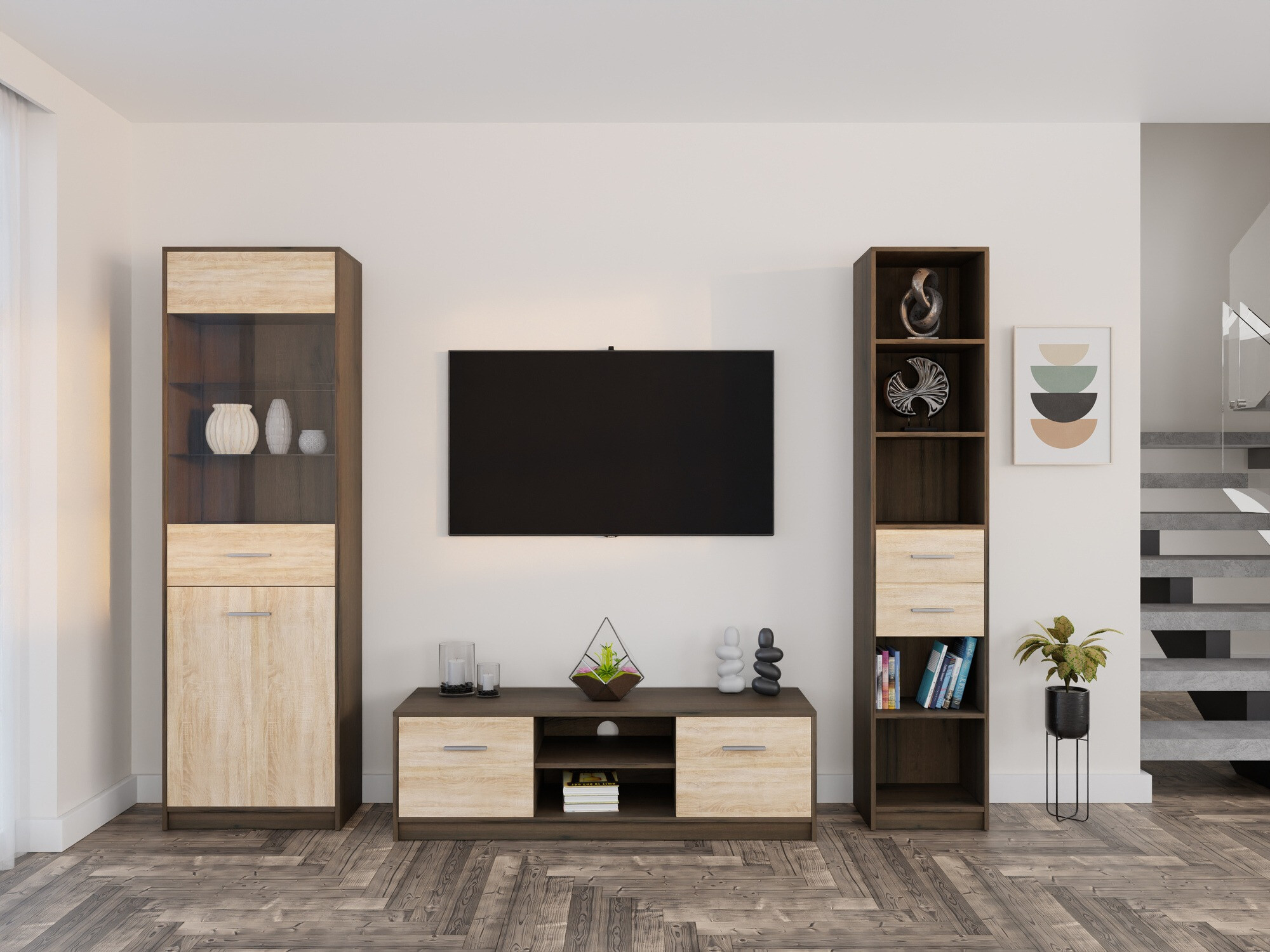 Set za dnevnu sobu Novsore 163 (Tamni hrast + Sonoma hrast)