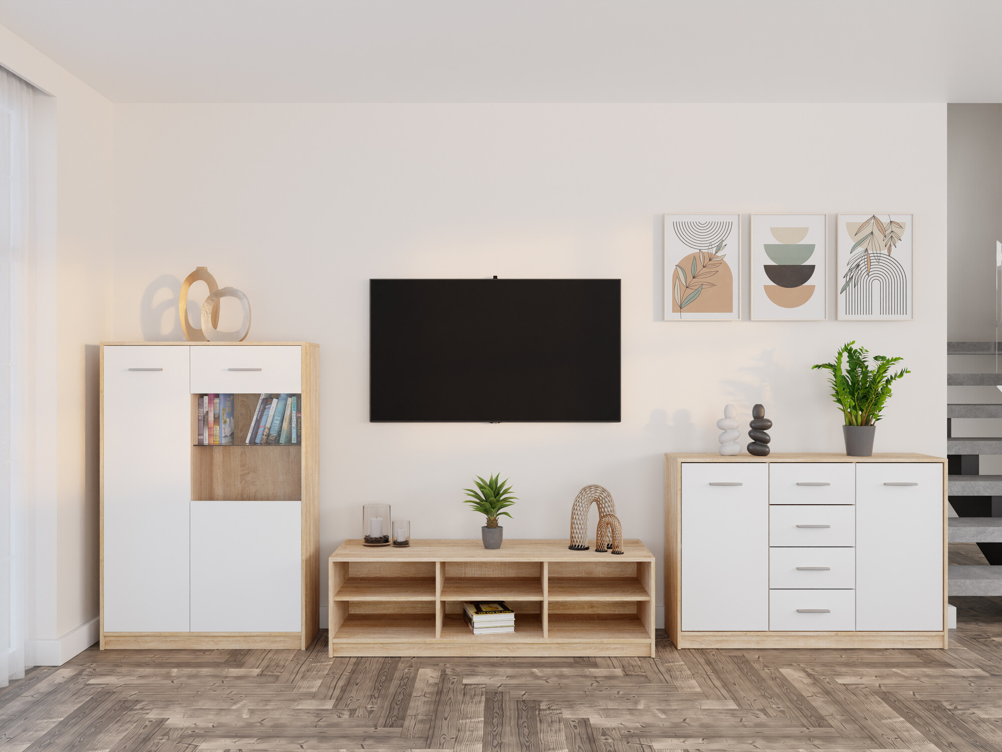 Set za dnevnu sobu Novsore 165 (Sonoma hrast + Belo)