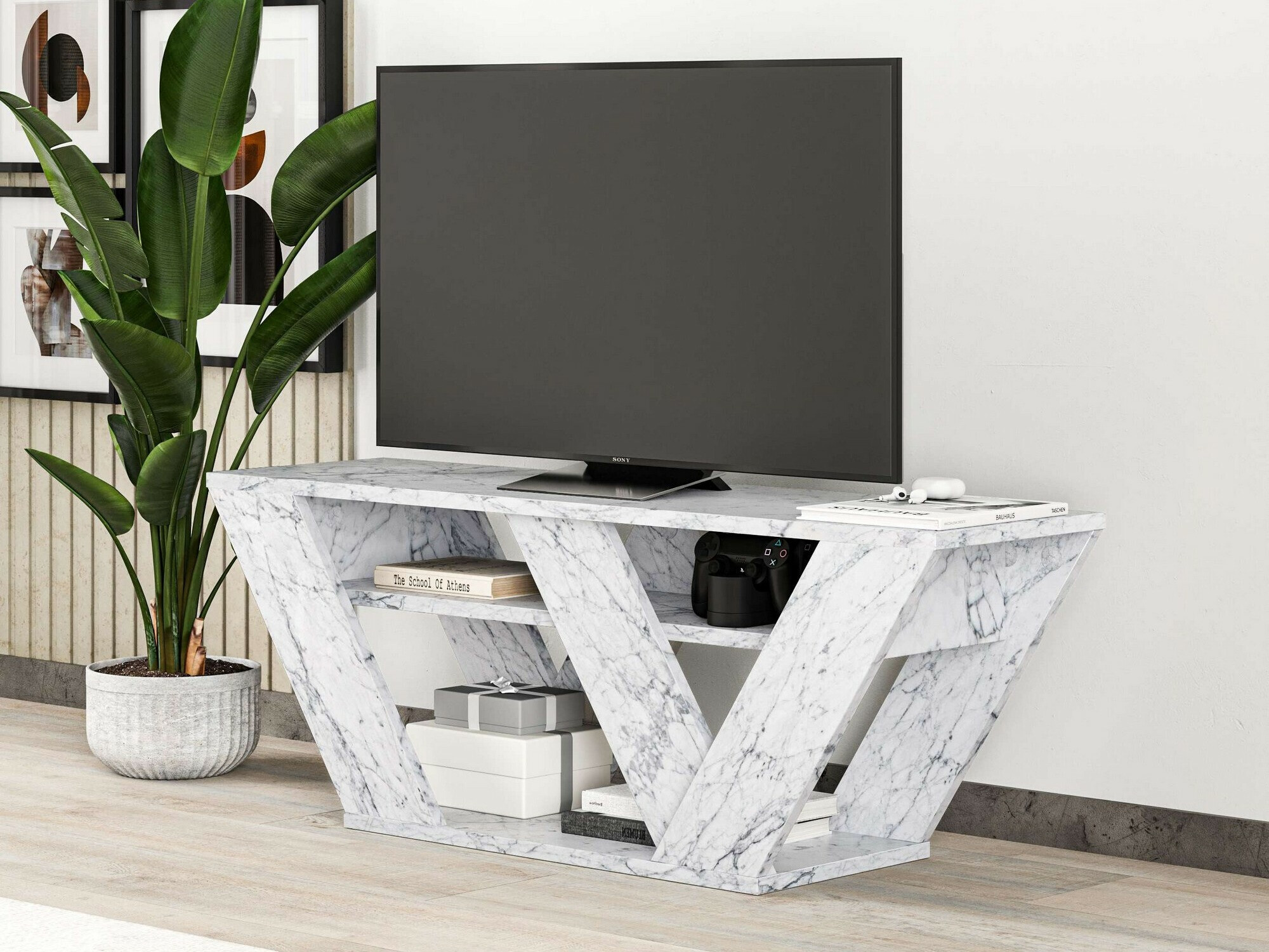 TV komoda Kailua 457 (Beli mermer)