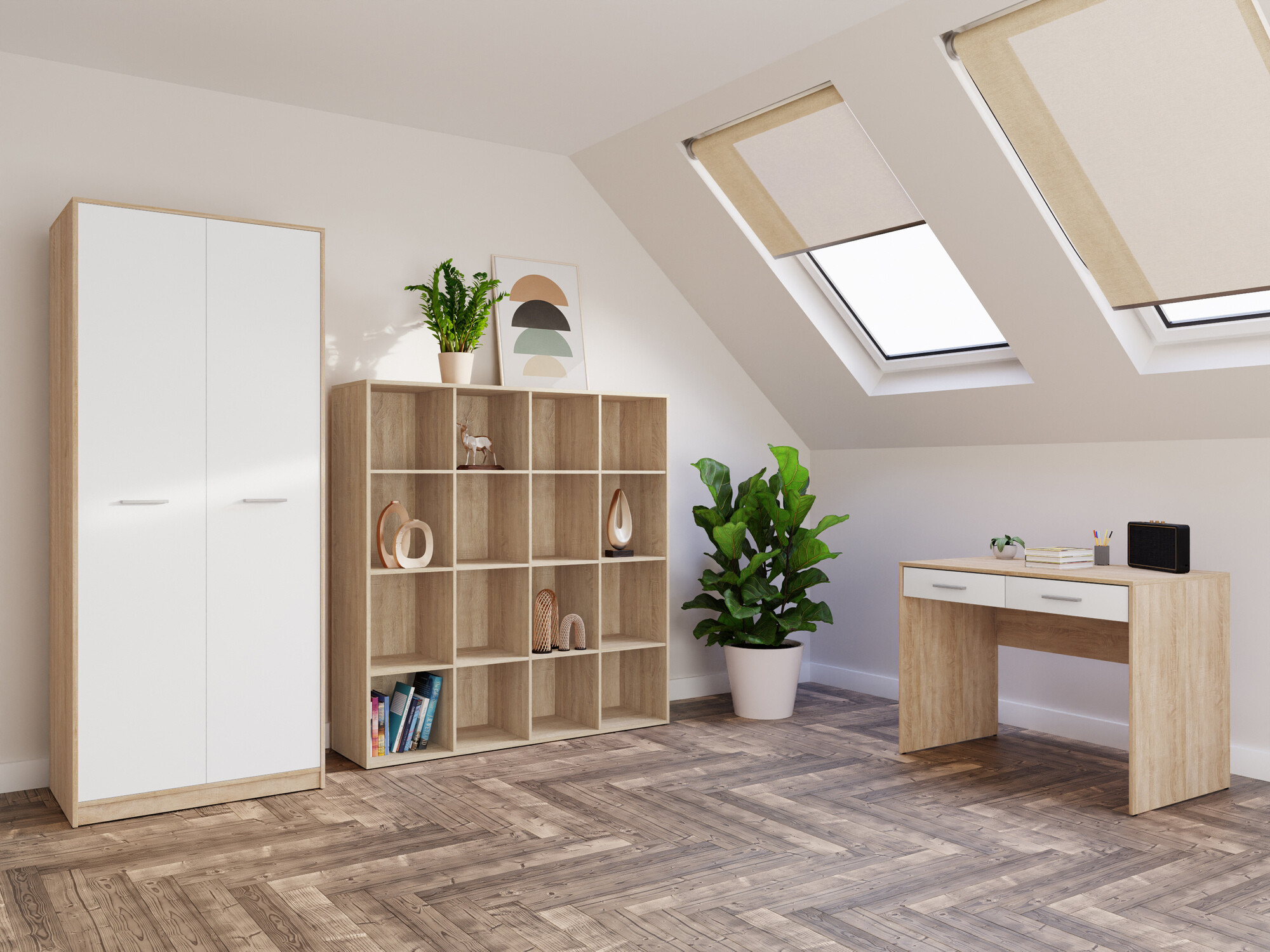 Set za kućnu kancelariju Novsore 166 (Sonoma hrast + Belo)