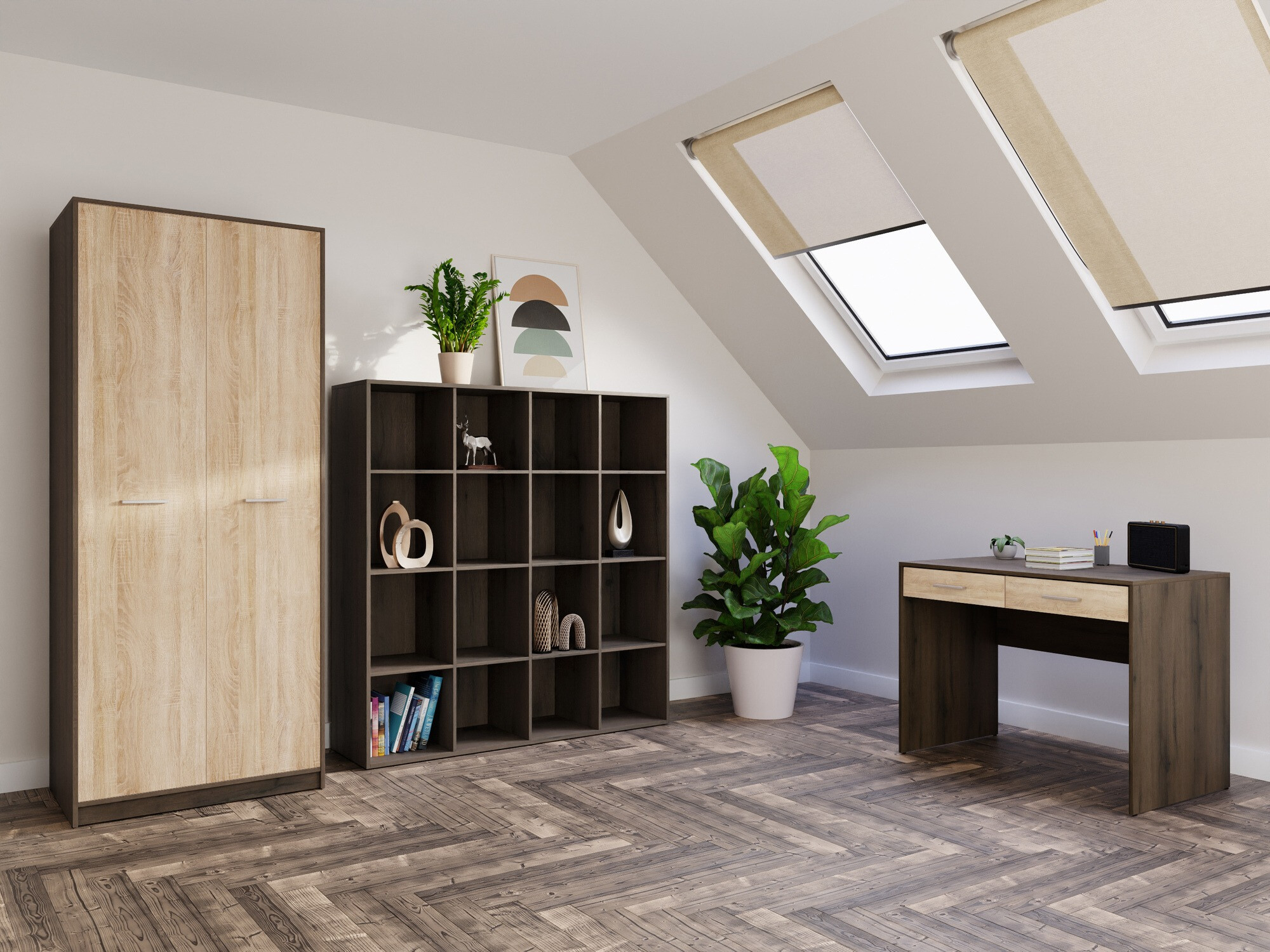 Set za kućnu kancelariju Novsore 166 (Tamni hrast + Sonoma hrast)