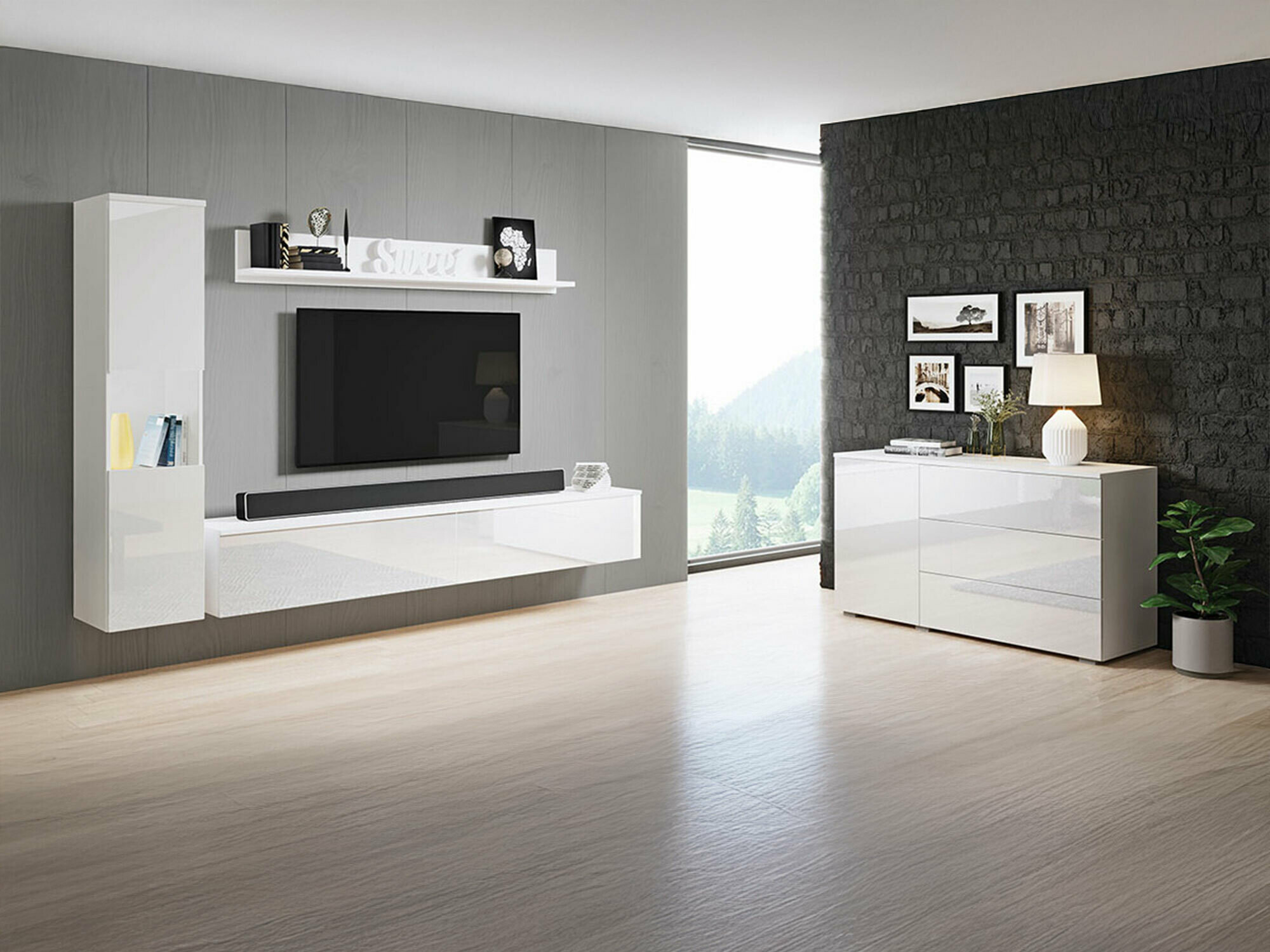 Set za dnevnu sobu Sarasota 132 (Belo + Sjajno belo)