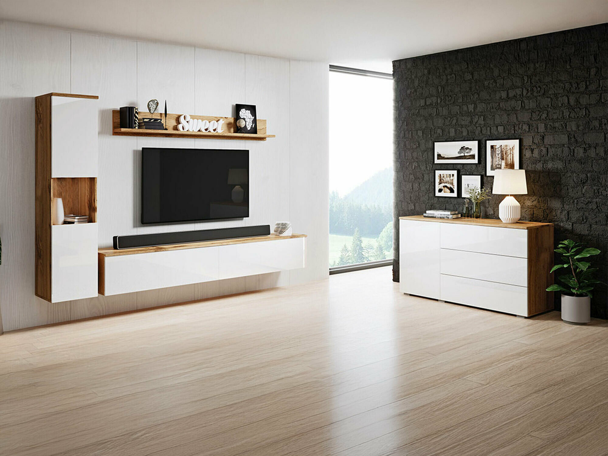 Set za dnevnu sobu Sarasota 132 (Вотан храст + Sjajno belo)