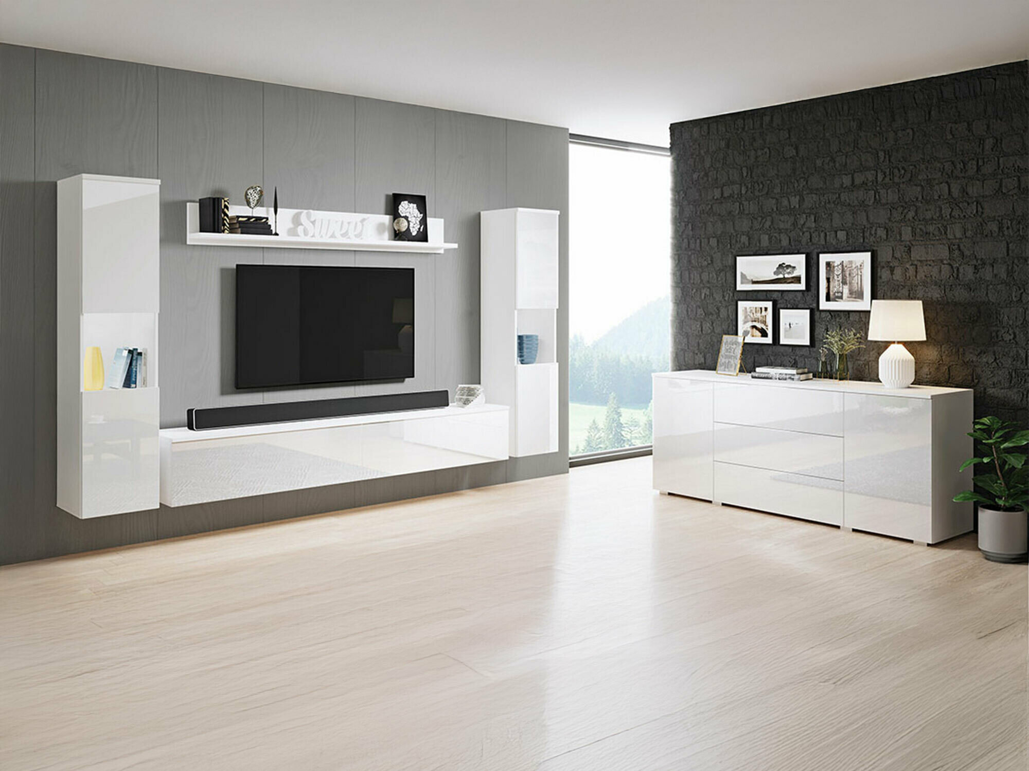 Set za dnevnu sobu Sarasota 133 (Belo + Sjajno belo)