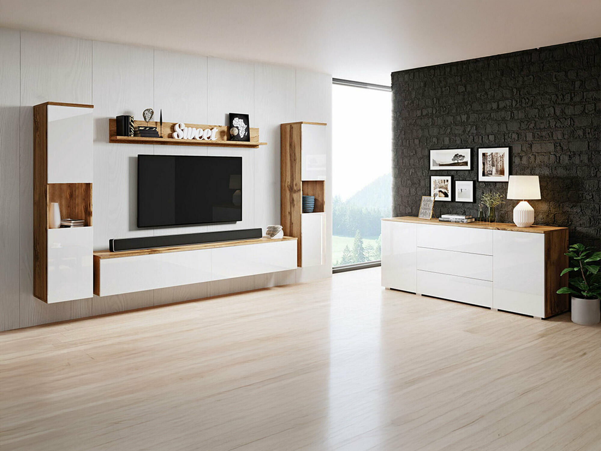 Set za dnevnu sobu Sarasota 133 (Hrast Votan + Sjajno belo)