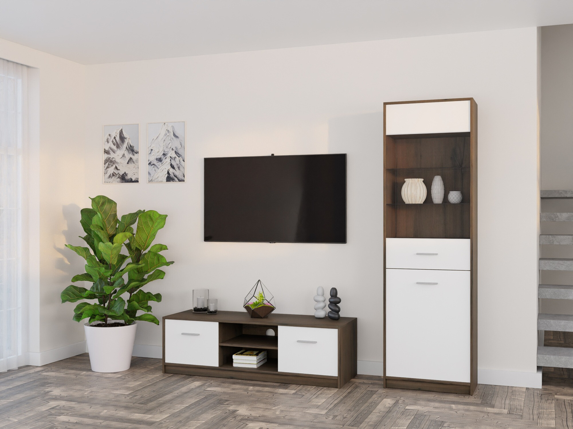 Set za dnevnu sobu Novsore 161 (Tamni hrast + Belo)