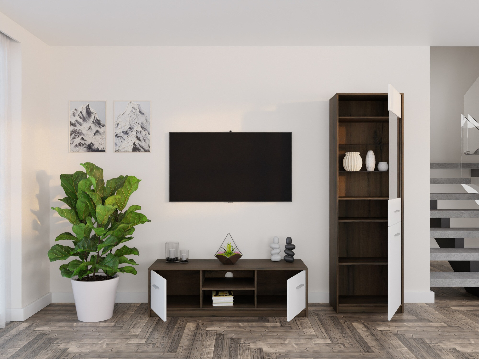 Set za dnevnu sobu Novsore 161 (Tamni hrast + Belo)