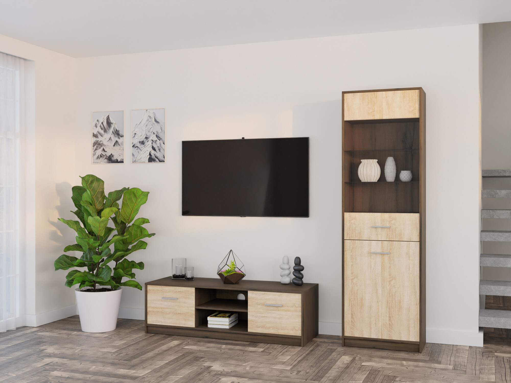 Set za dnevnu sobu Novsore 161 (Tamni hrast + Sonoma hrast)