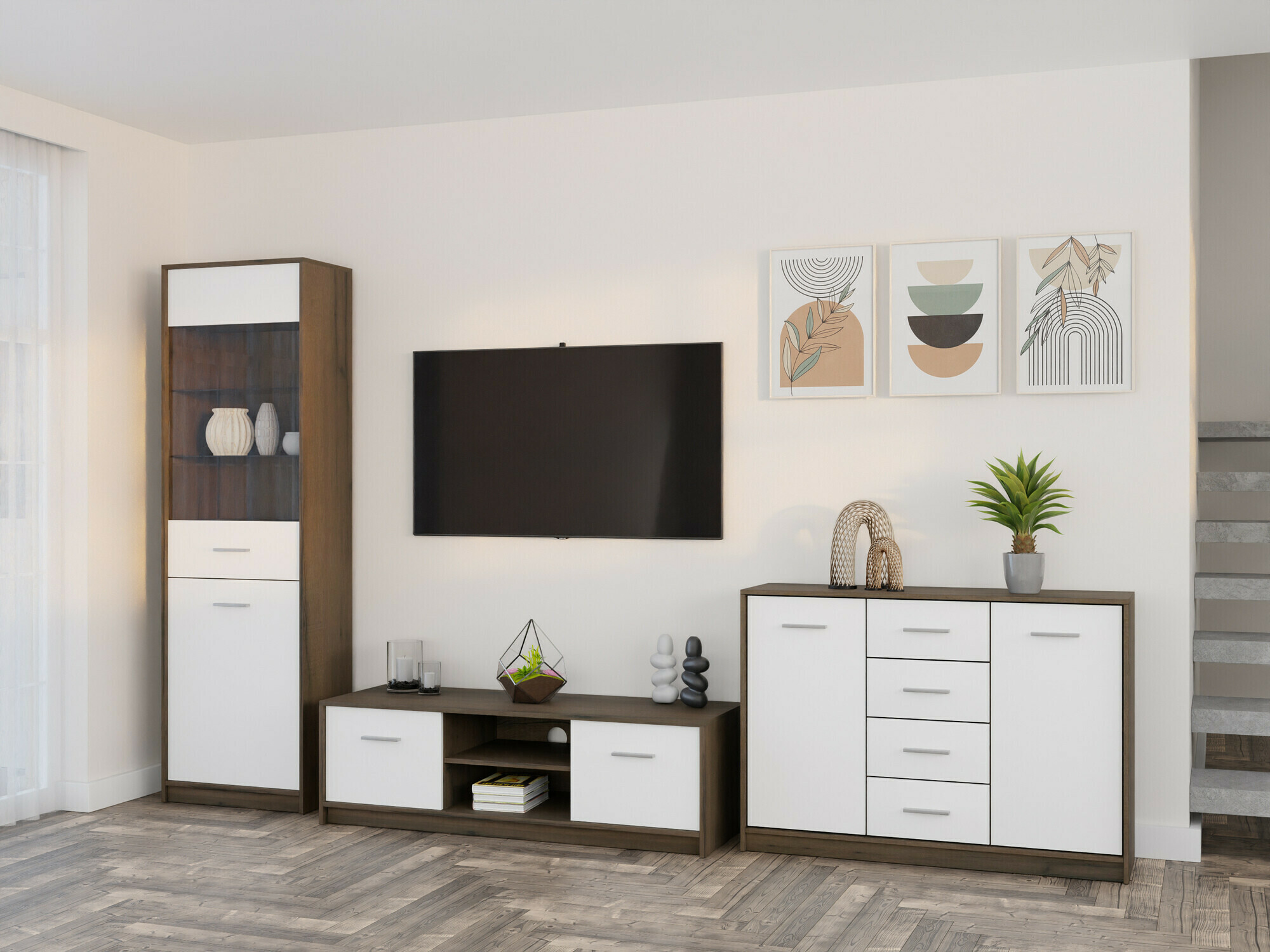 Set za dnevnu sobu Novsore 162 (Tamni hrast + Belo)