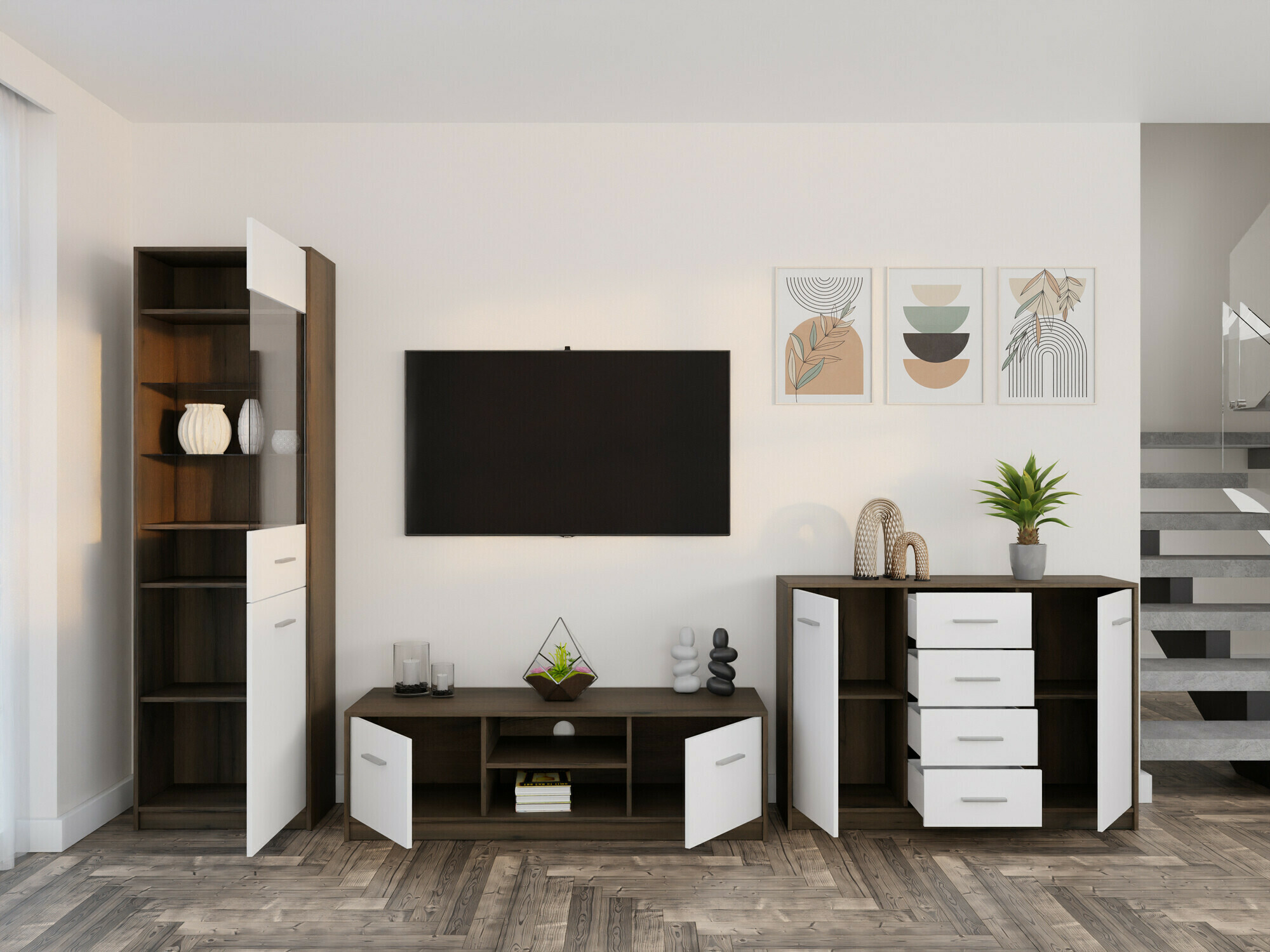 Set za dnevnu sobu Novsore 162 (Tamni hrast + Belo)