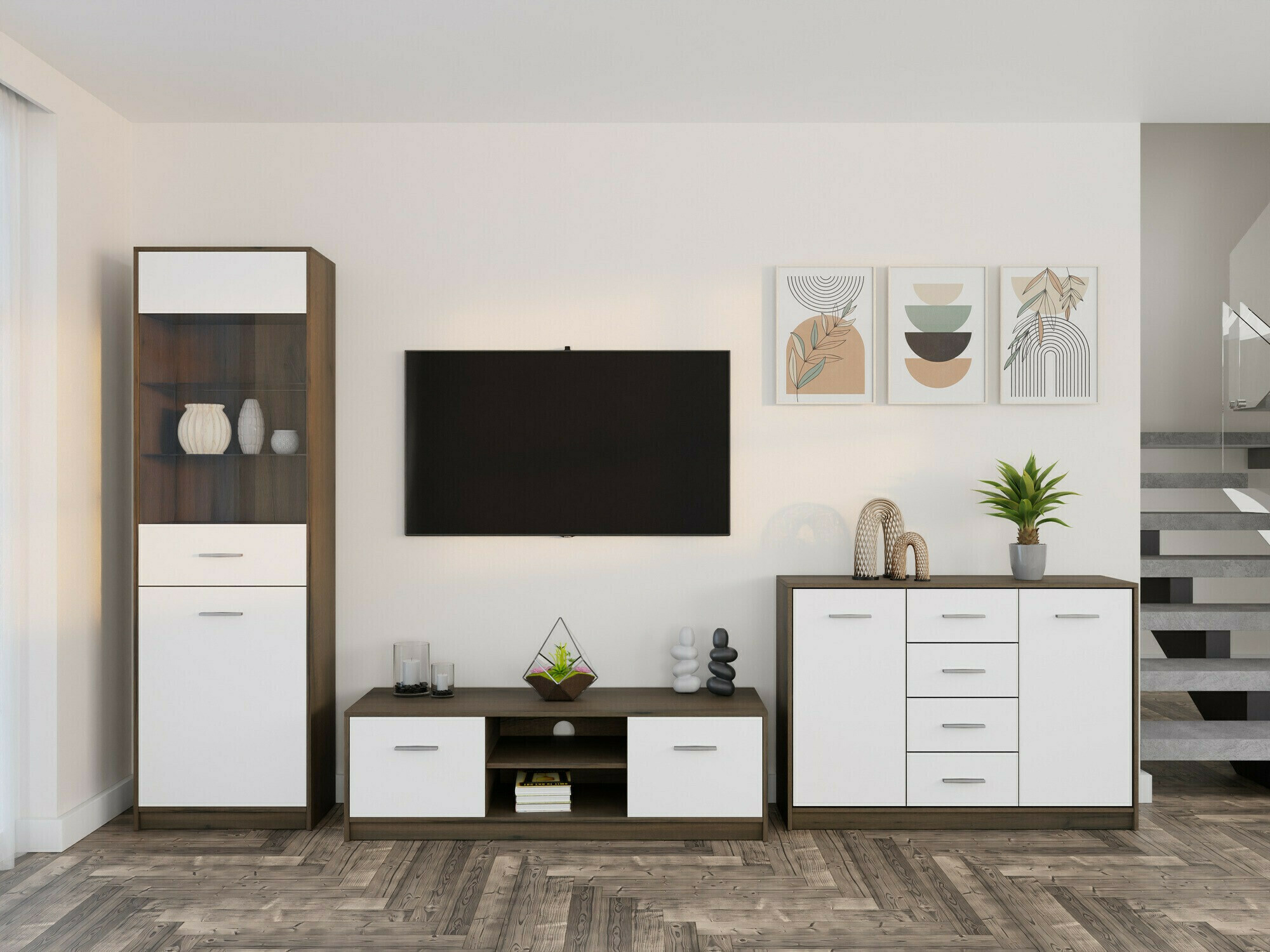 Set za dnevnu sobu Novsore 162 (Tamni hrast + Belo)