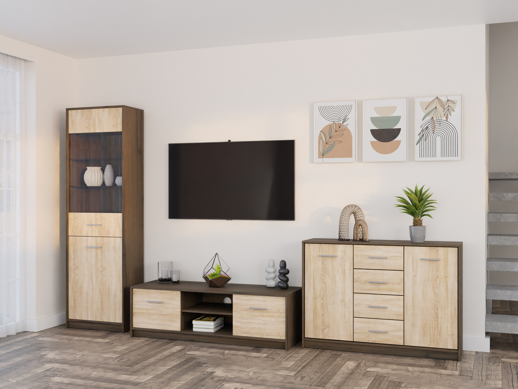 Set za dnevnu sobu Novsore 162 (Tamni hrast + Sonoma hrast)