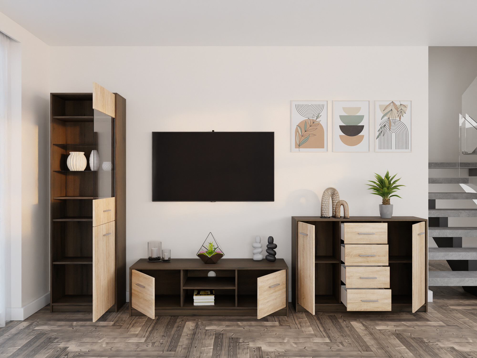 Set za dnevnu sobu Novsore 162 (Tamni hrast + Sonoma hrast)