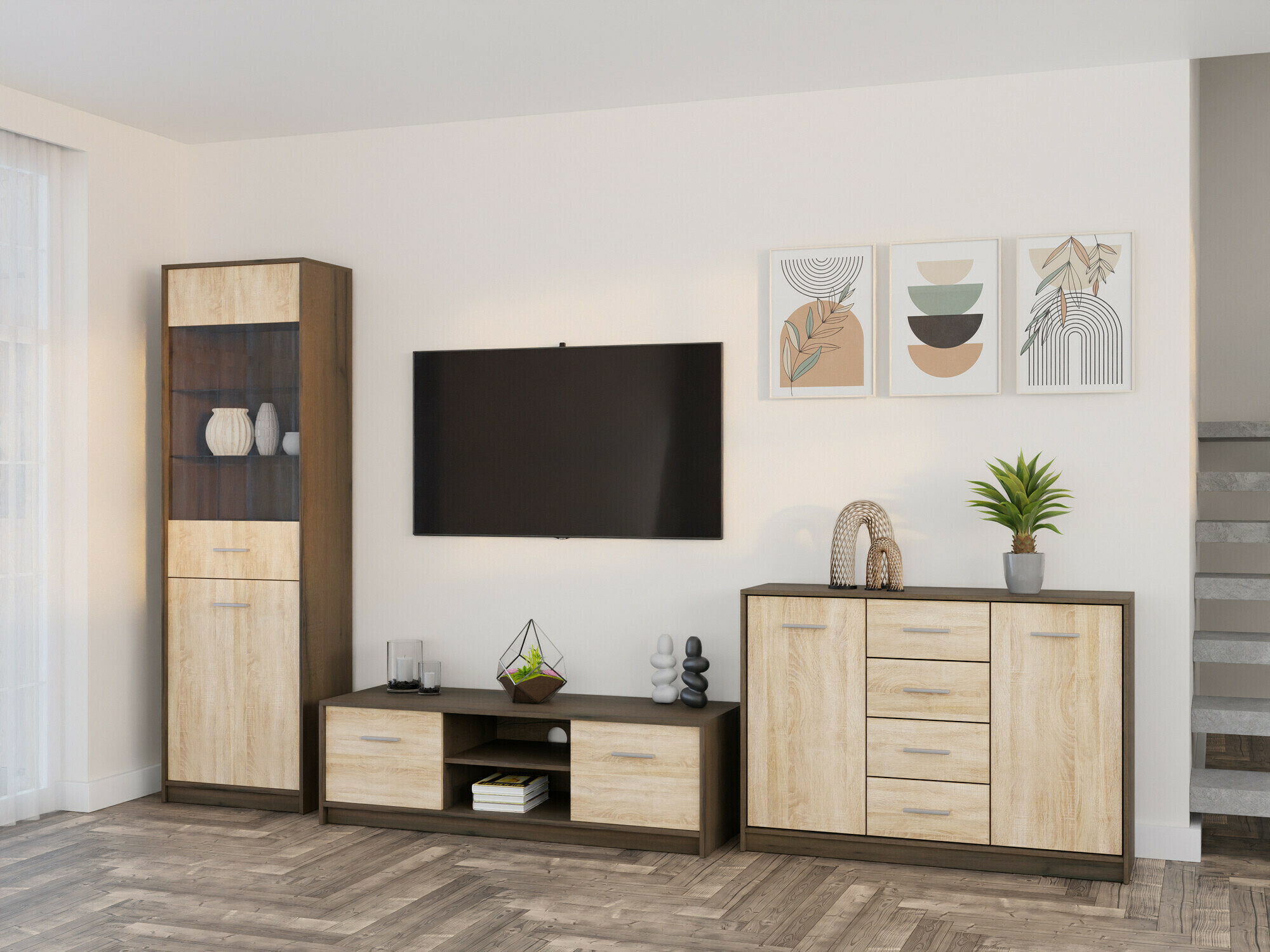 Set za dnevnu sobu Novsore 162 (Tamni hrast + Sonoma hrast)