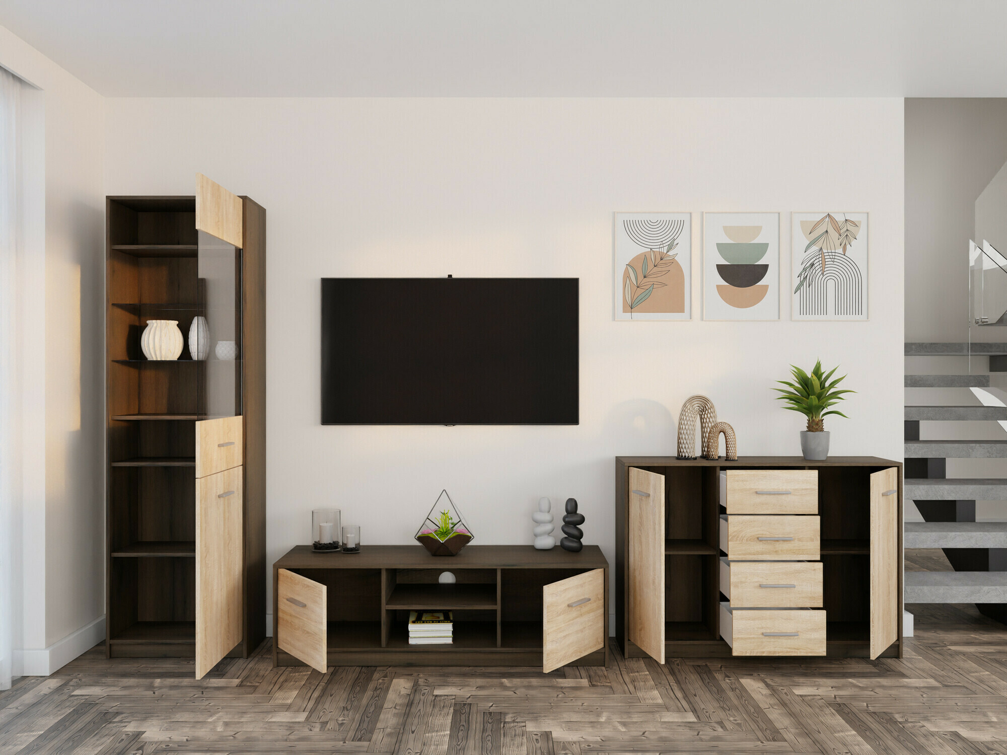 Set za dnevnu sobu Novsore 162 (Tamni hrast + Sonoma hrast)