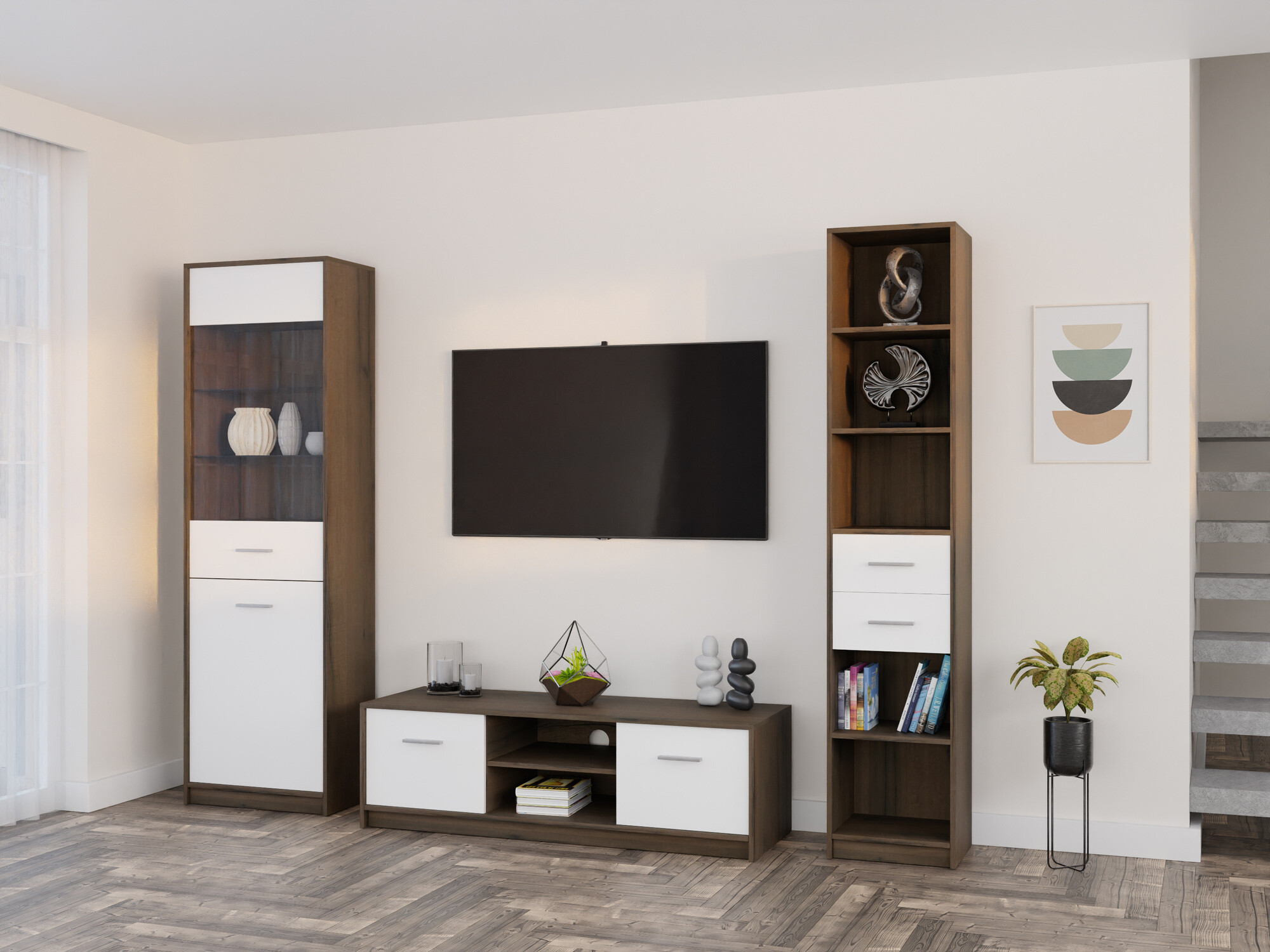 Set za dnevnu sobu Novsore 163 (Tamni hrast + Belo)