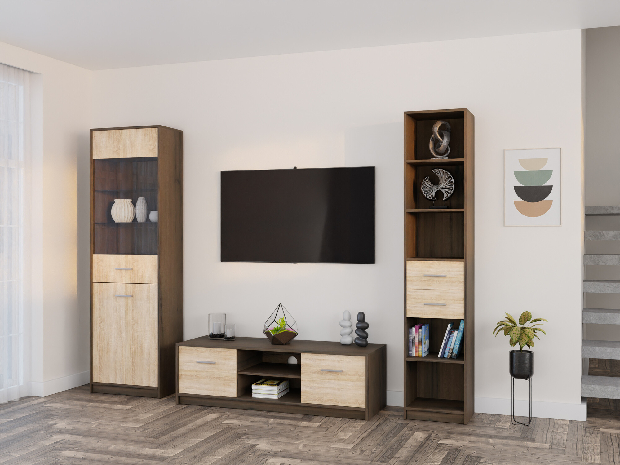 Set za dnevnu sobu Novsore 163 (Tamni hrast + Sonoma hrast)