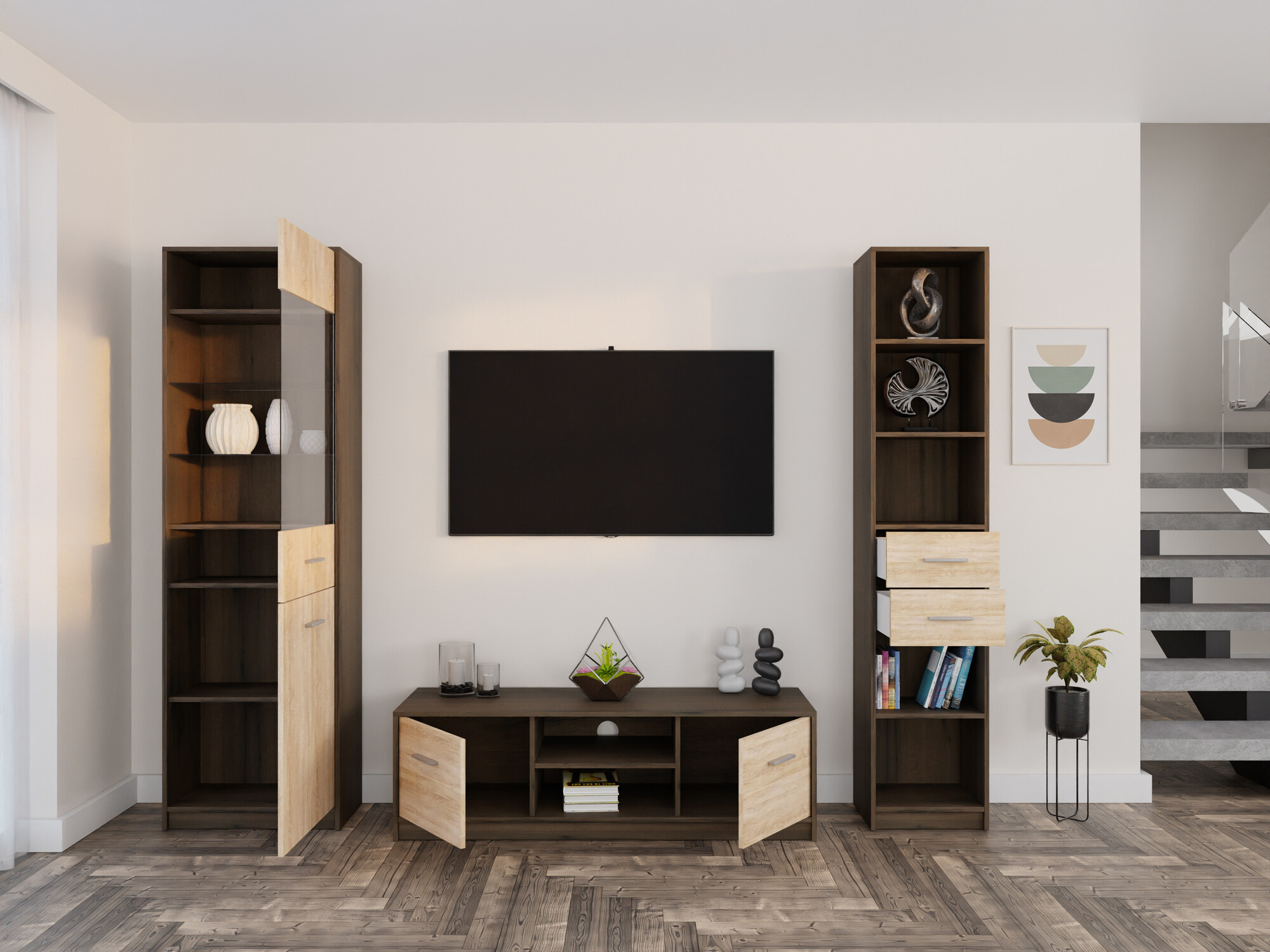 Set za dnevnu sobu Novsore 163 (Tamni hrast + Sonoma hrast)