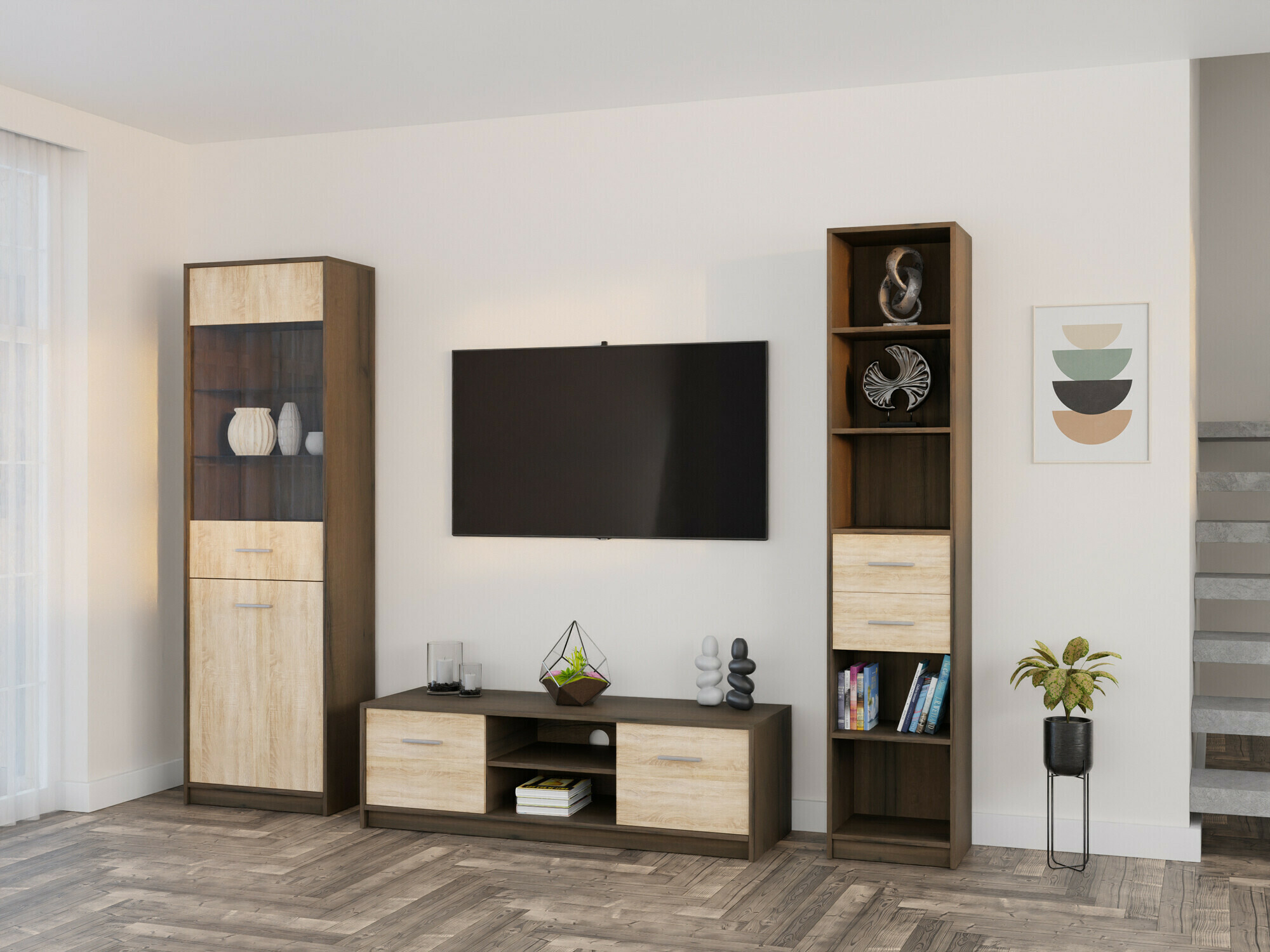 Set za dnevnu sobu Novsore 163 (Tamni hrast + Sonoma hrast)