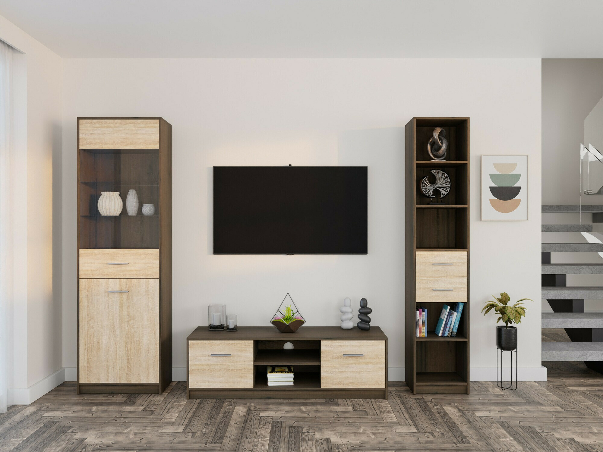 Set za dnevnu sobu Novsore 163 (Tamni hrast + Sonoma hrast)