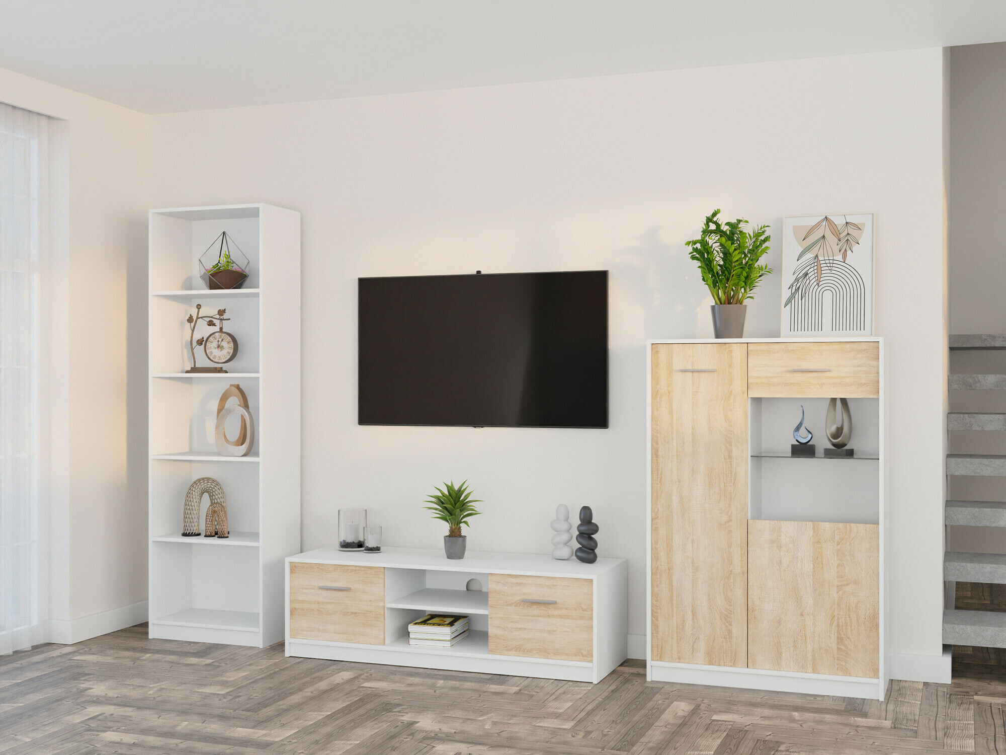 Set za dnevnu sobu Novsore 164 (Belo + Sonoma hrast)