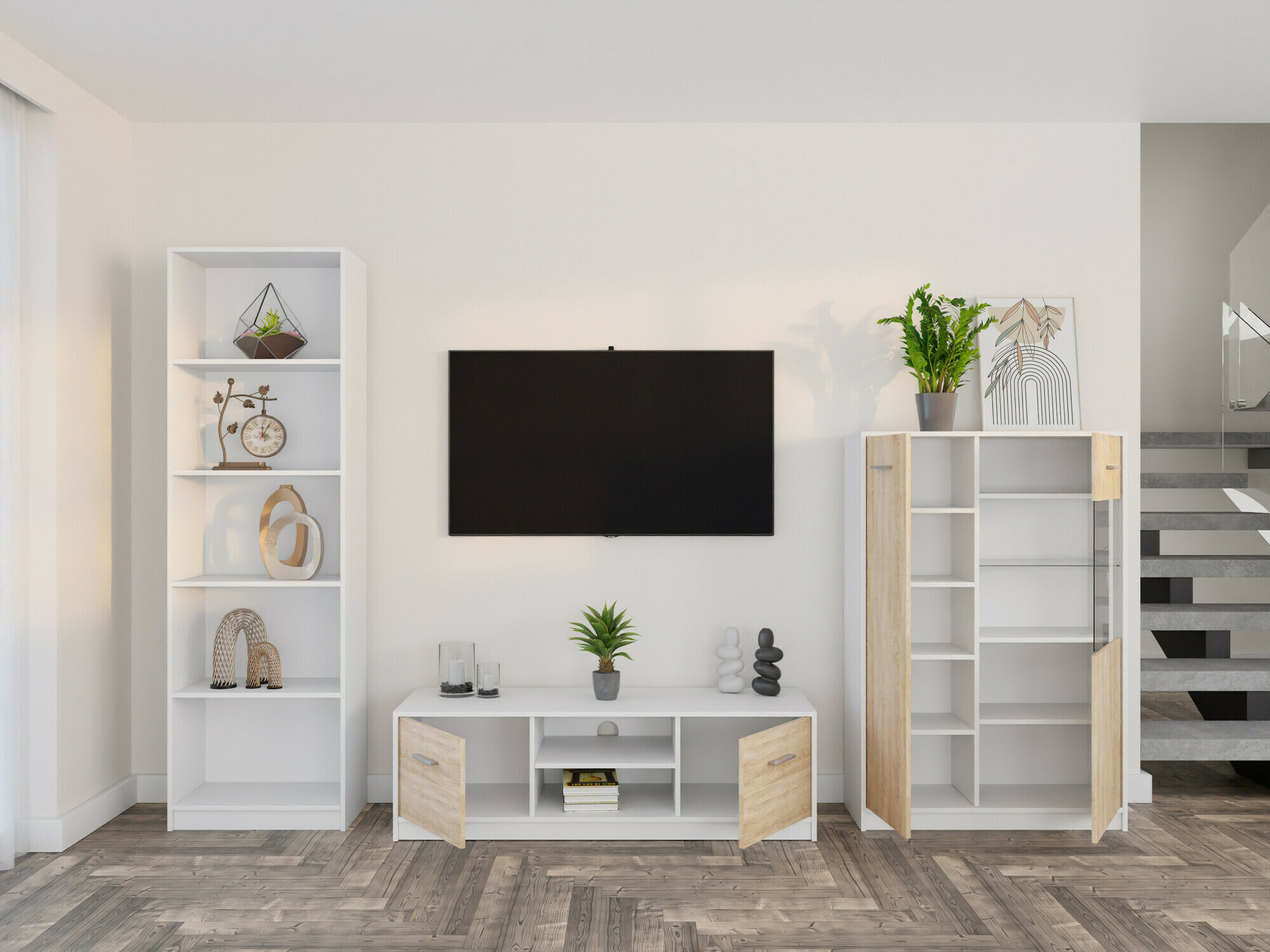 Set za dnevnu sobu Novsore 164 (Belo + Sonoma hrast)