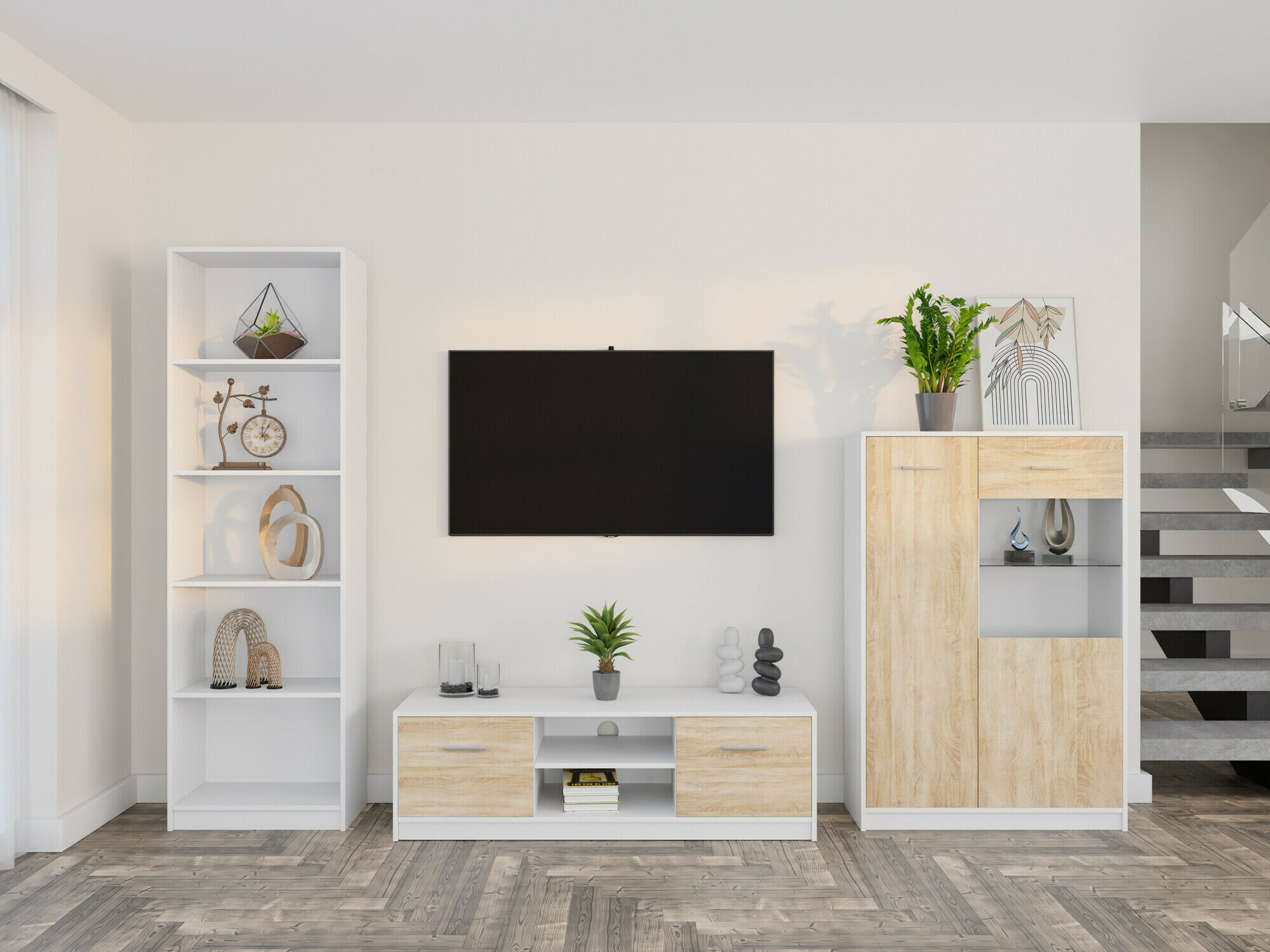 Set za dnevnu sobu Novsore 164 (Belo + Sonoma hrast)