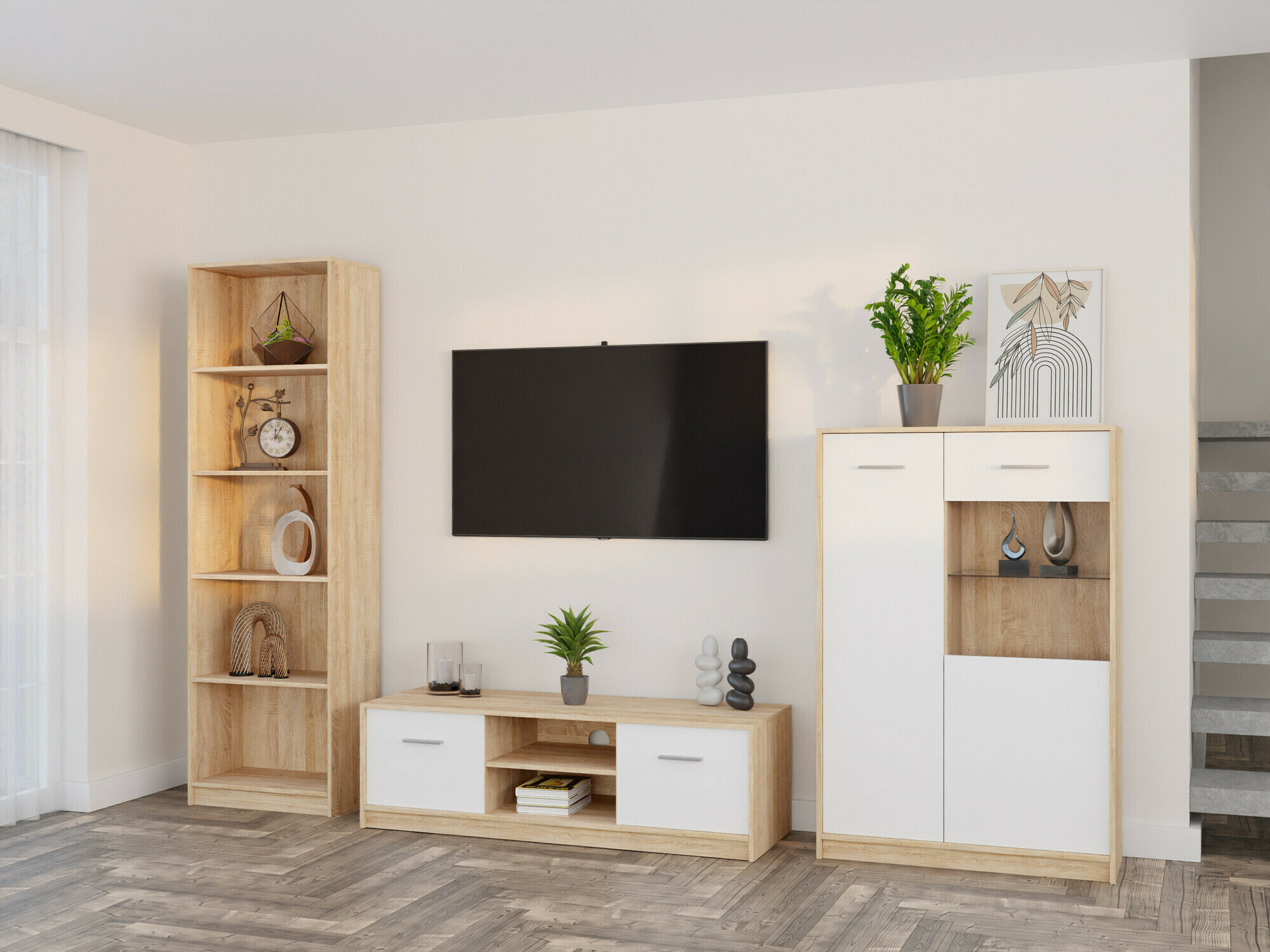 Set za dnevnu sobu Novsore 164 (Sonoma hrast + Belo)