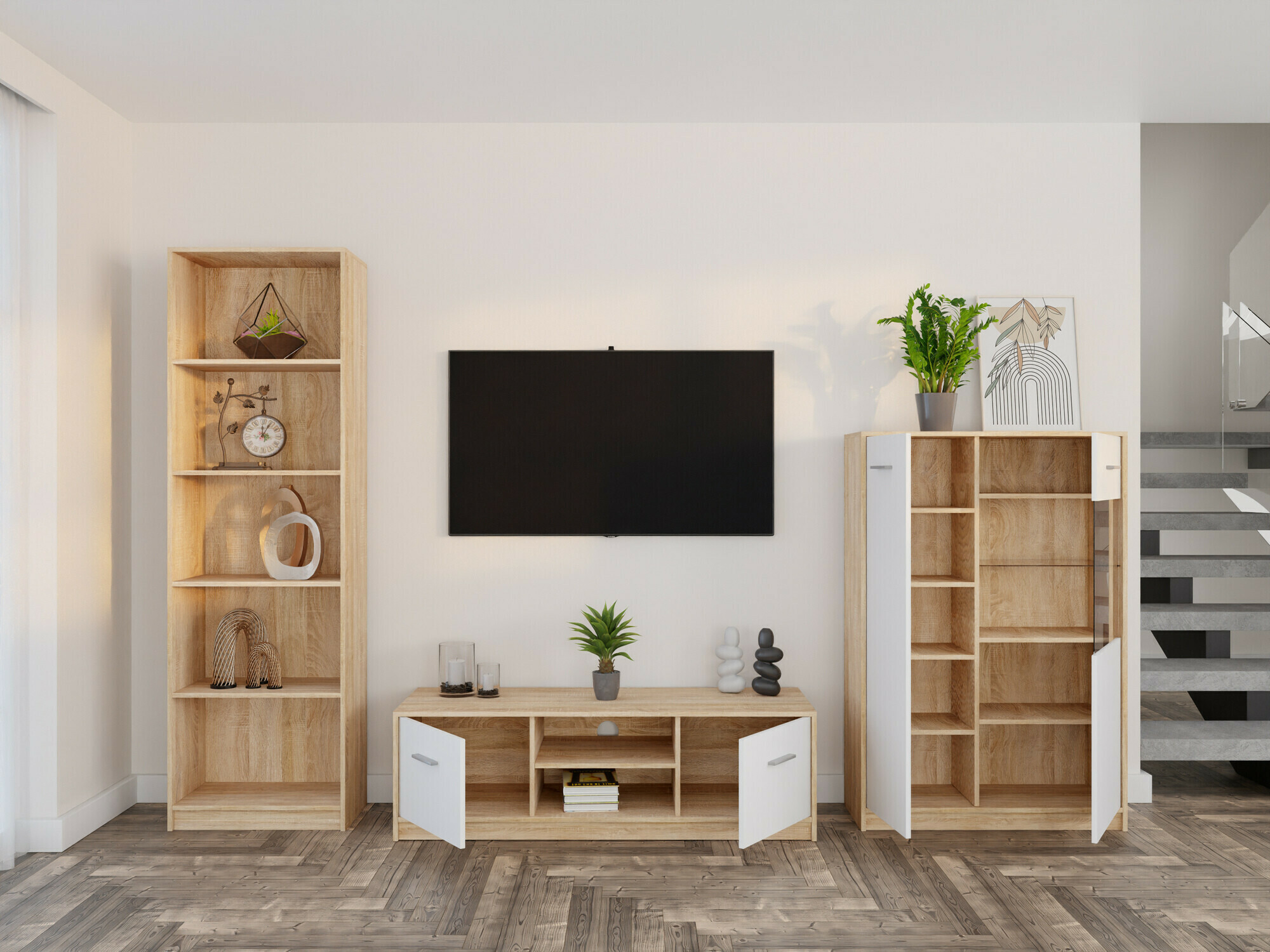 Set za dnevnu sobu Novsore 164 (Sonoma hrast + Belo)