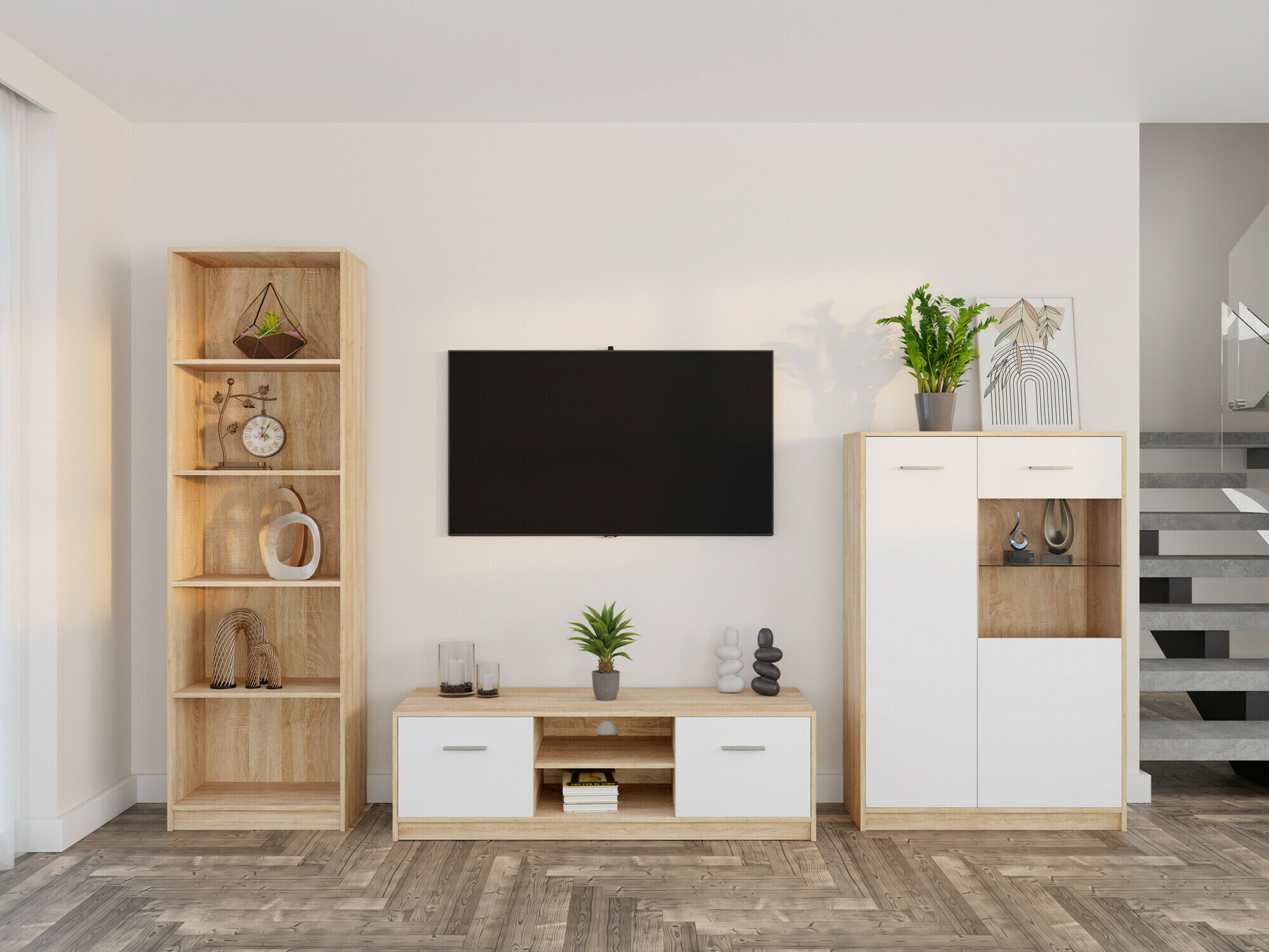 Set za dnevnu sobu Novsore 164 (Sonoma hrast + Belo)