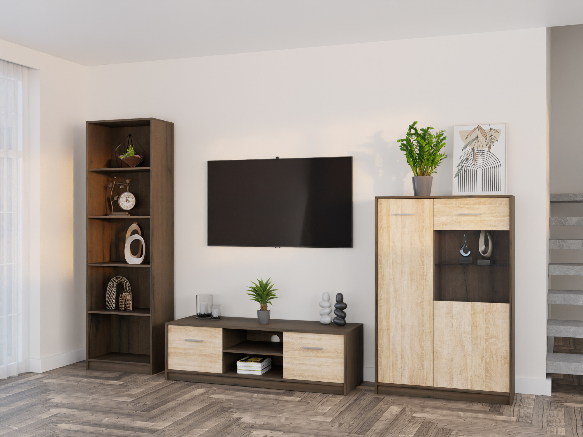 Set za dnevnu sobu Novsore 164 (Tamni hrast + Sonoma hrast)