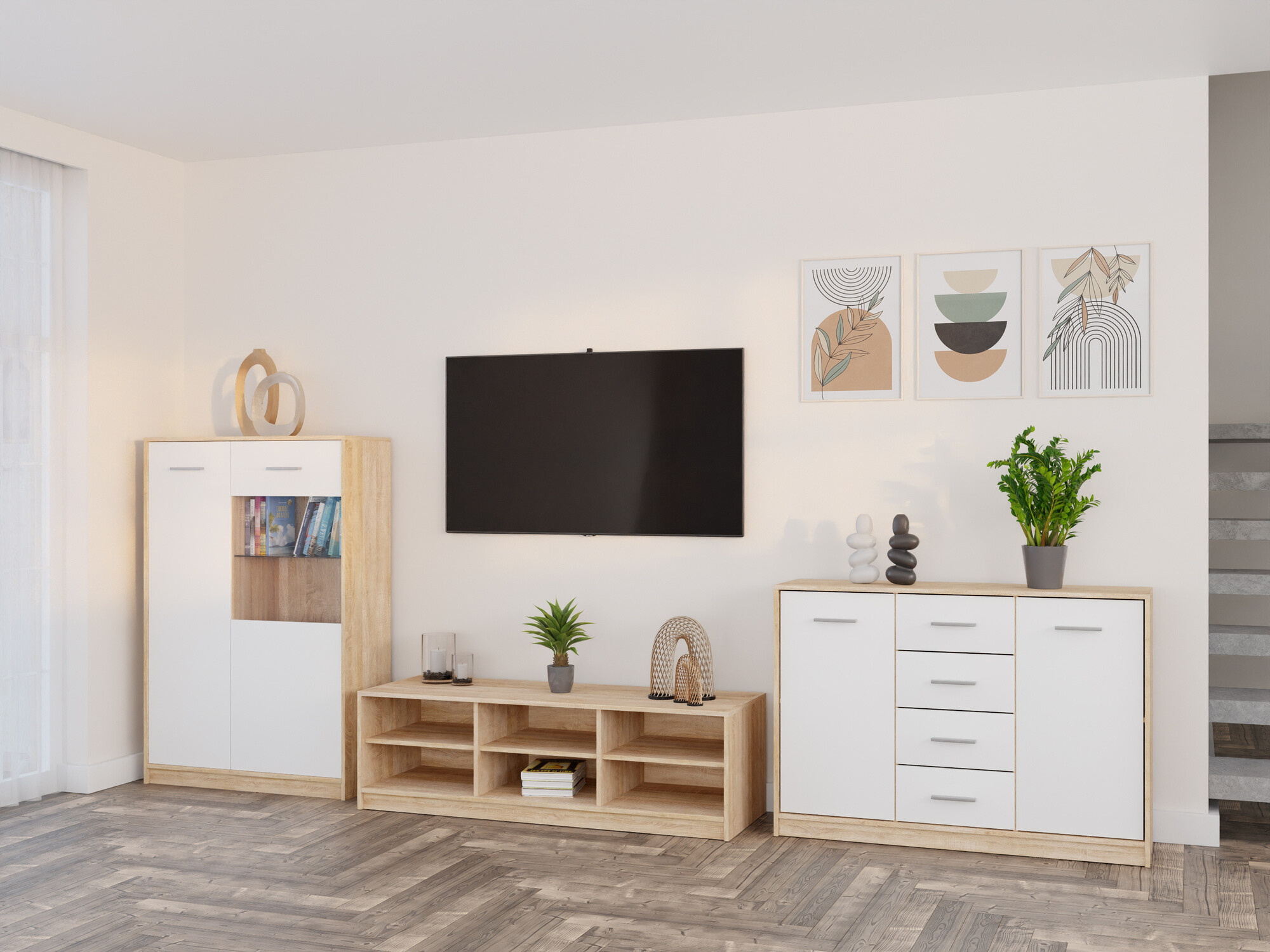 Set za dnevnu sobu Novsore 165 (Sonoma hrast + Belo)