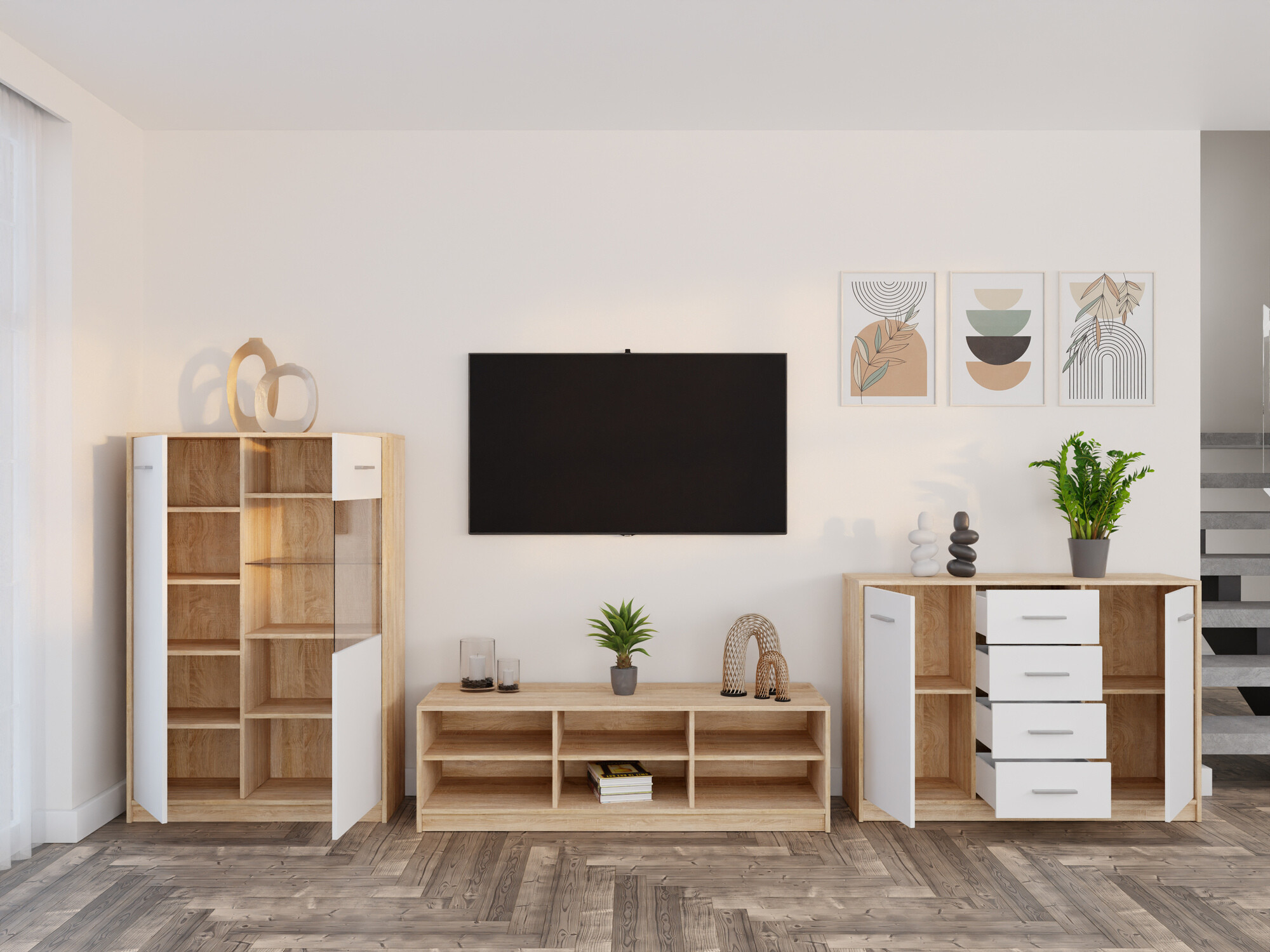 Set za dnevnu sobu Novsore 165 (Sonoma hrast + Belo)