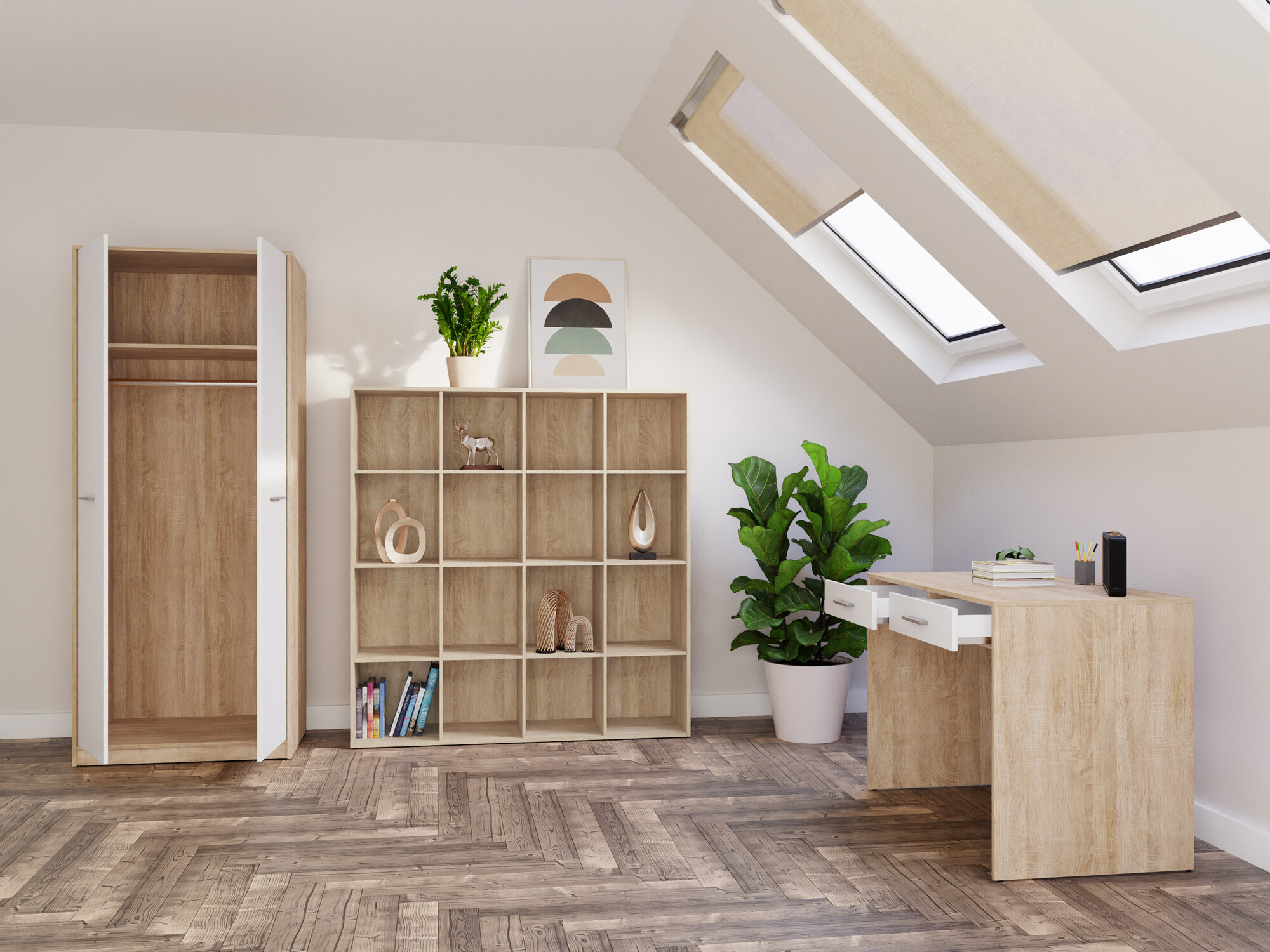 Set za kućnu kancelariju Novsore 166 (Sonoma hrast + Belo)