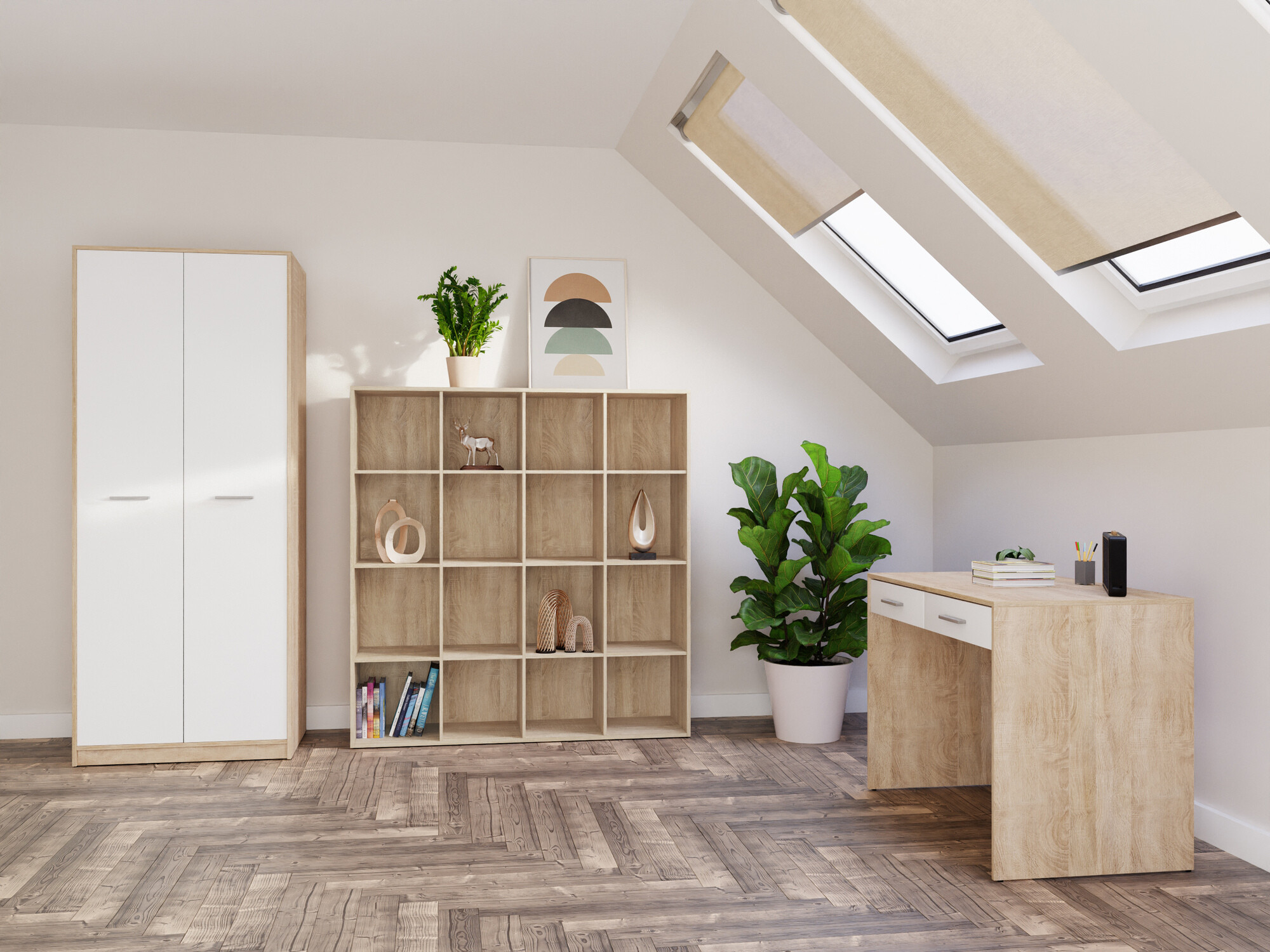 Set za kućnu kancelariju Novsore 166 (Sonoma hrast + Belo)