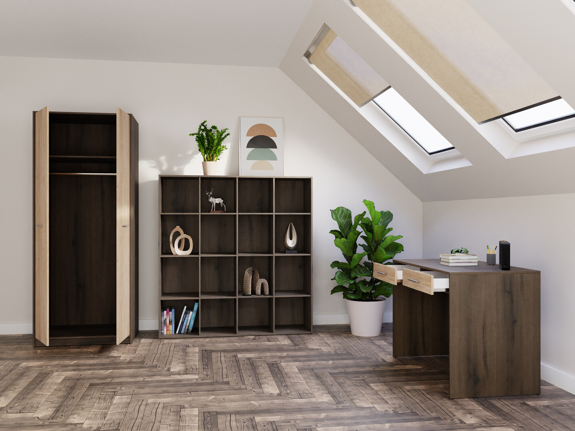 Set za kućnu kancelariju Novsore 166 (Tamni hrast + Sonoma hrast)