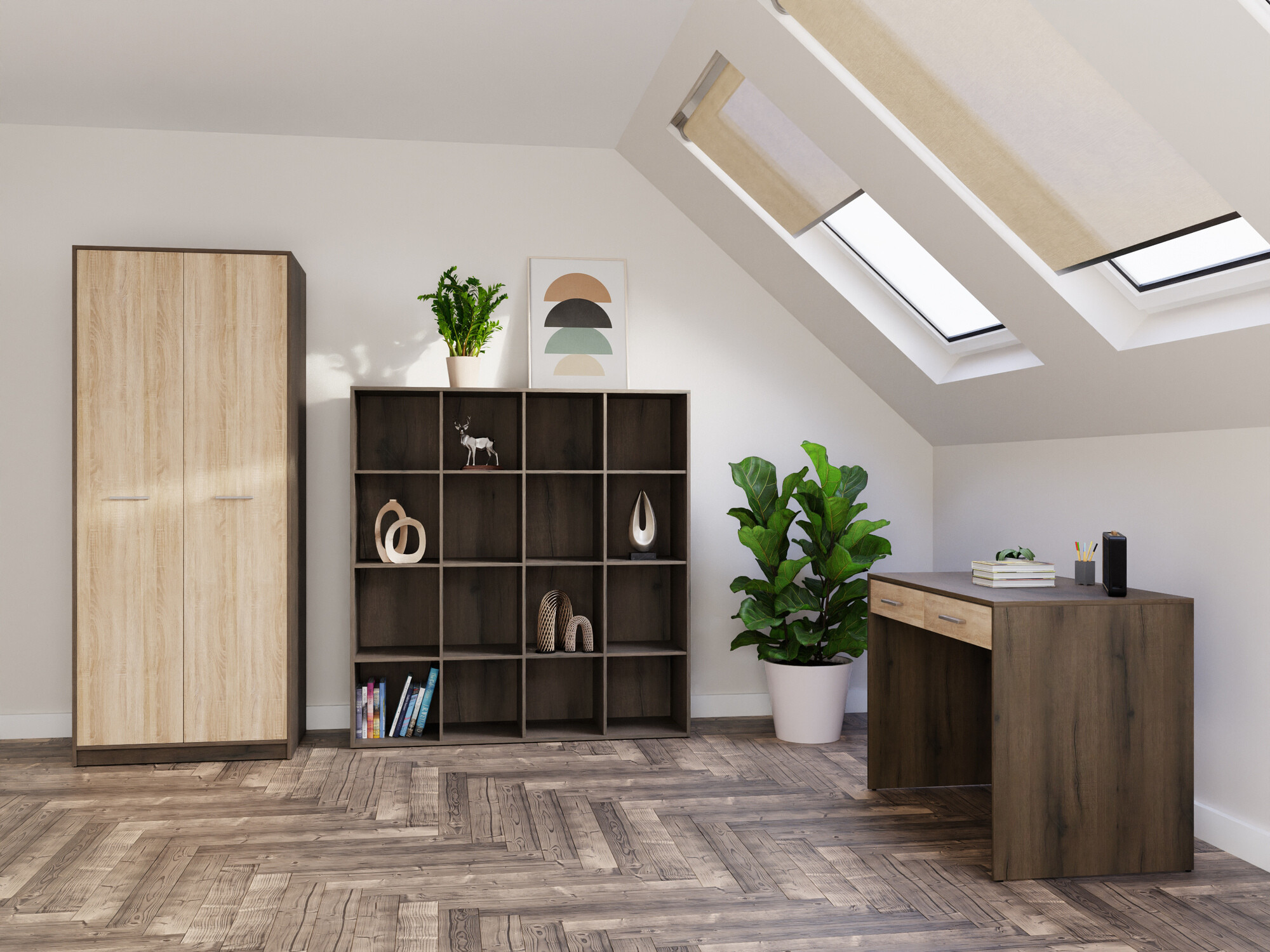 Set za kućnu kancelariju Novsore 166 (Tamni hrast + Sonoma hrast)