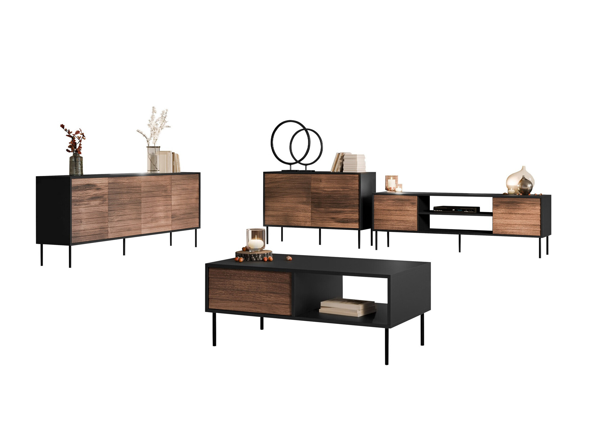 Set za dnevnu sobu Flosoru 110 (Orah + Crno)
