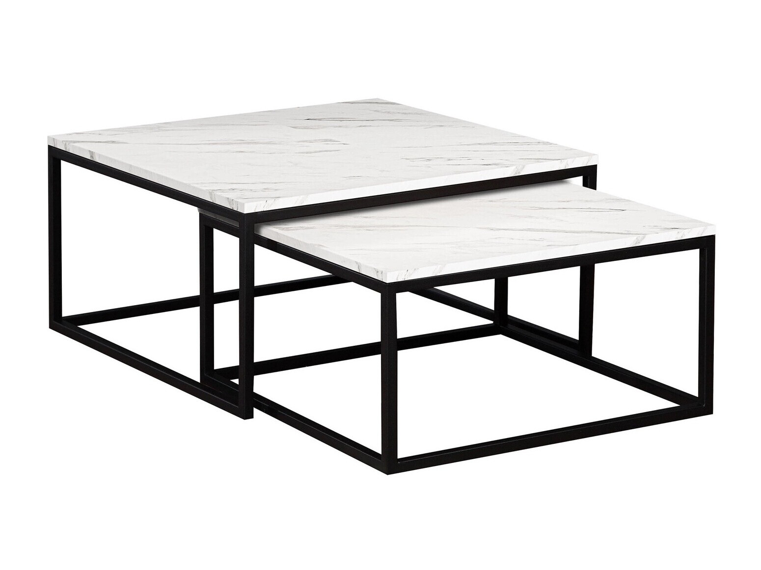 Set stočića za kafu Oswego 101 (Beli mermer + Crno)