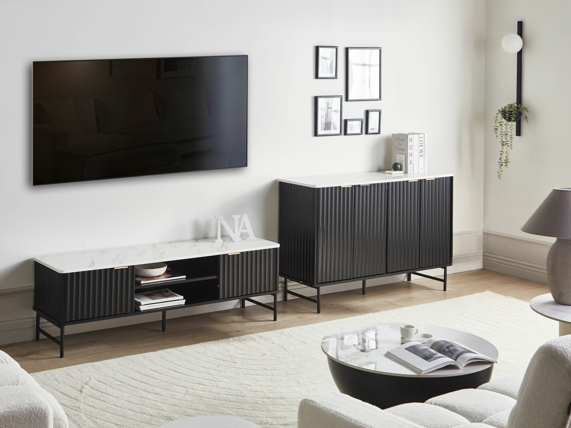 TV komoda Berwyn 2575 (Crno + Beli mermer)