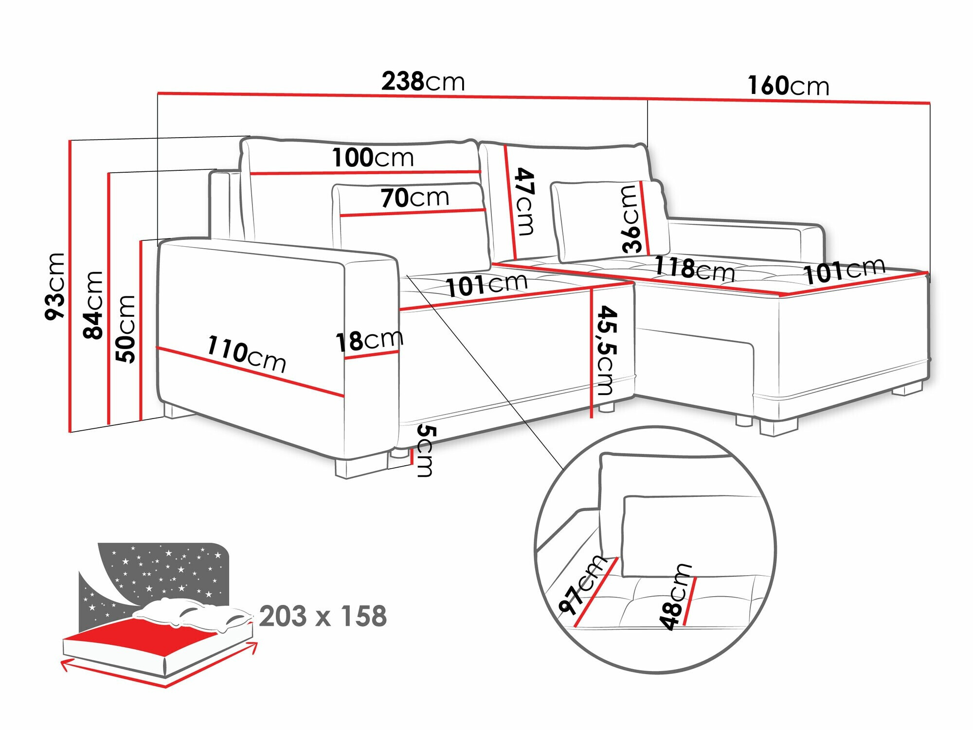 Ugaona sofa Sanford 106 (Paros 01)