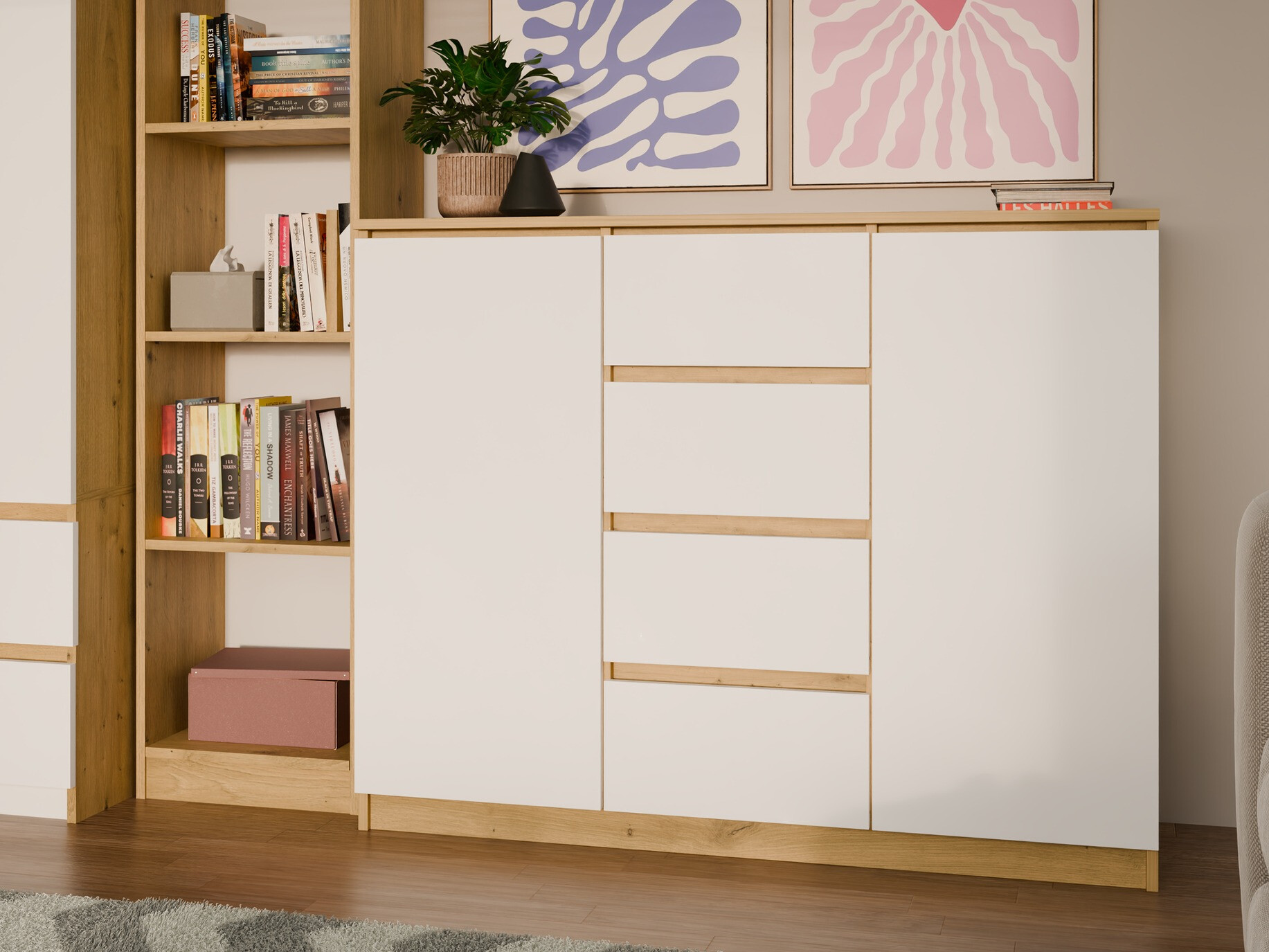 Komoda Elbvelu 113 (Zanatski hrast + Belo)