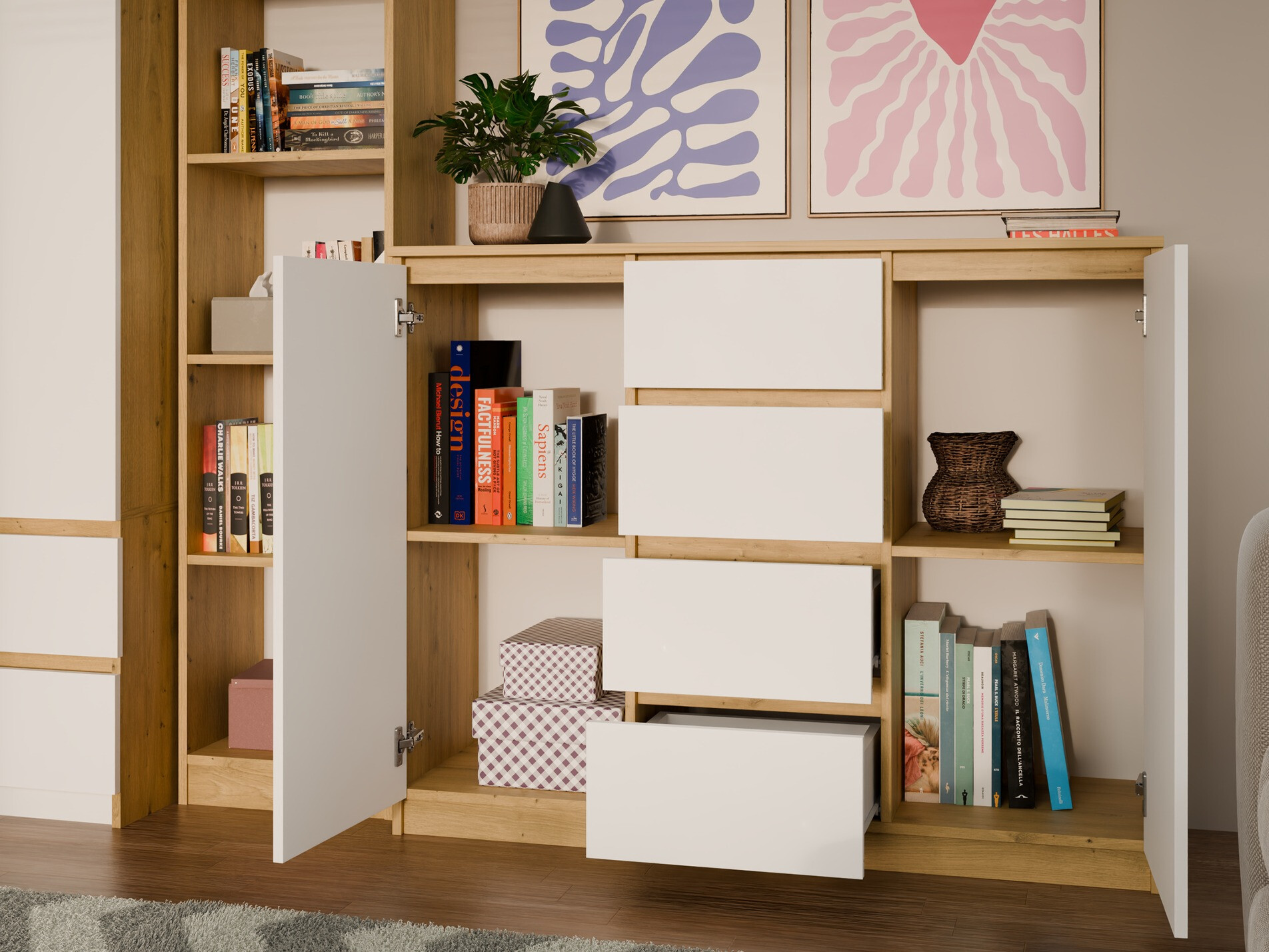 Komoda Elbvelu 113 (Zanatski hrast + Belo)