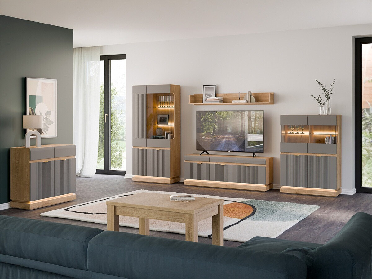 Komoda Teselbu 102 (Sivo + Hrast)