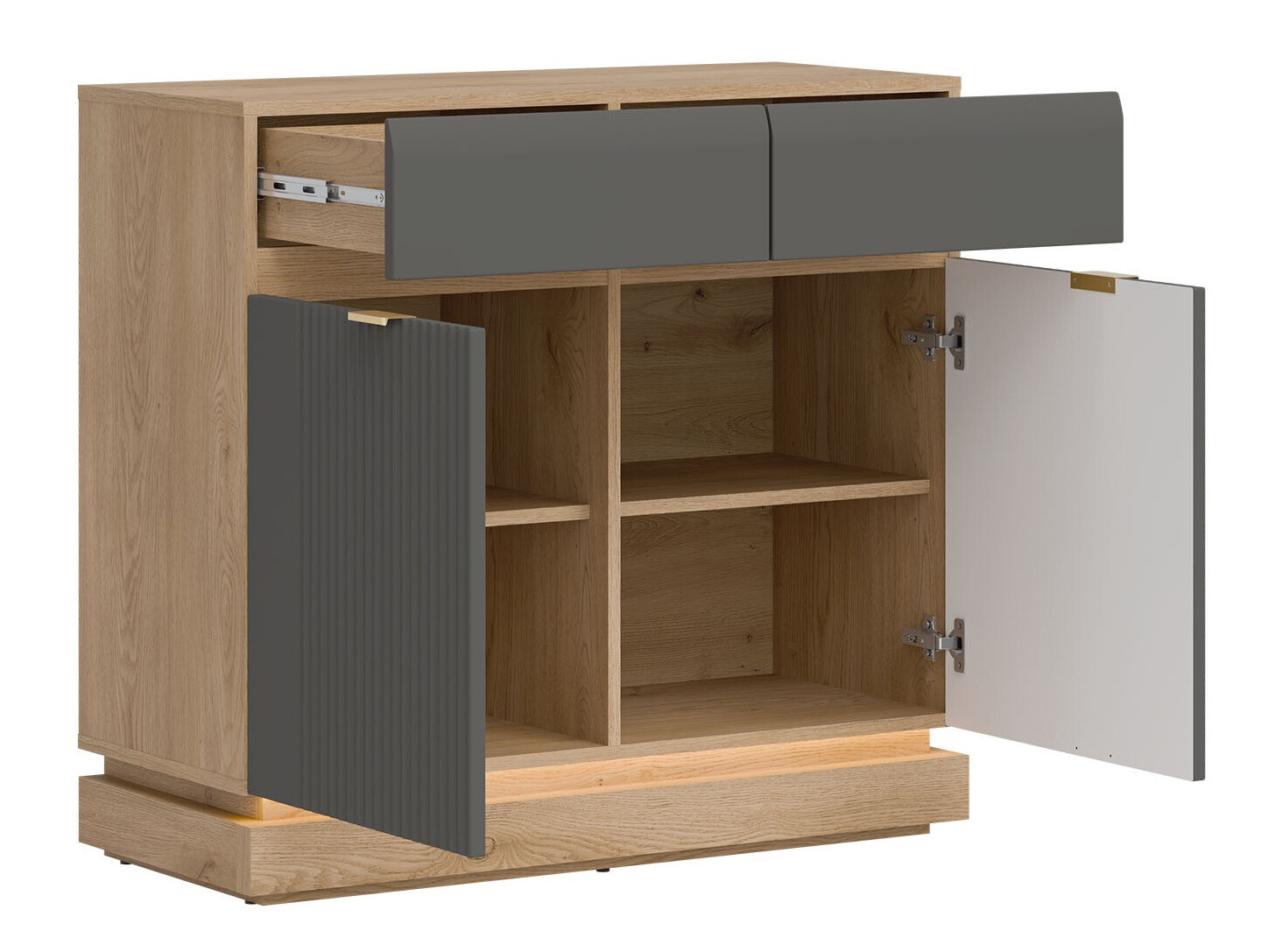 Komoda Teselbu 102 (Sivo + Hrast)